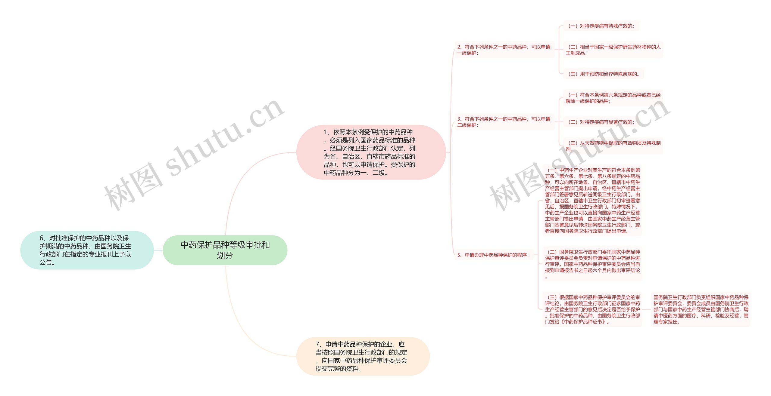 中药保护品种等级审批和划分思维导图