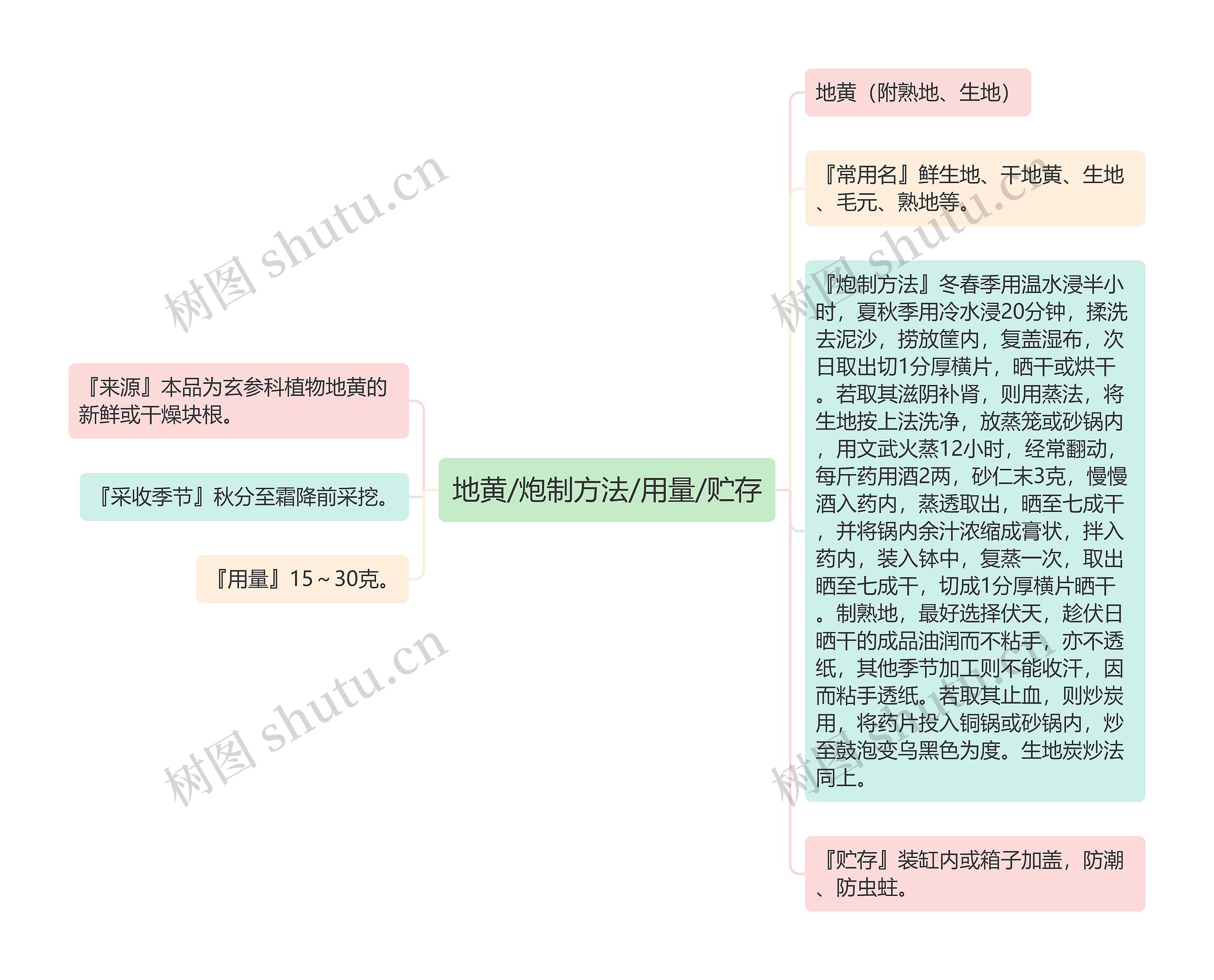 地黄/炮制方法/用量/贮存