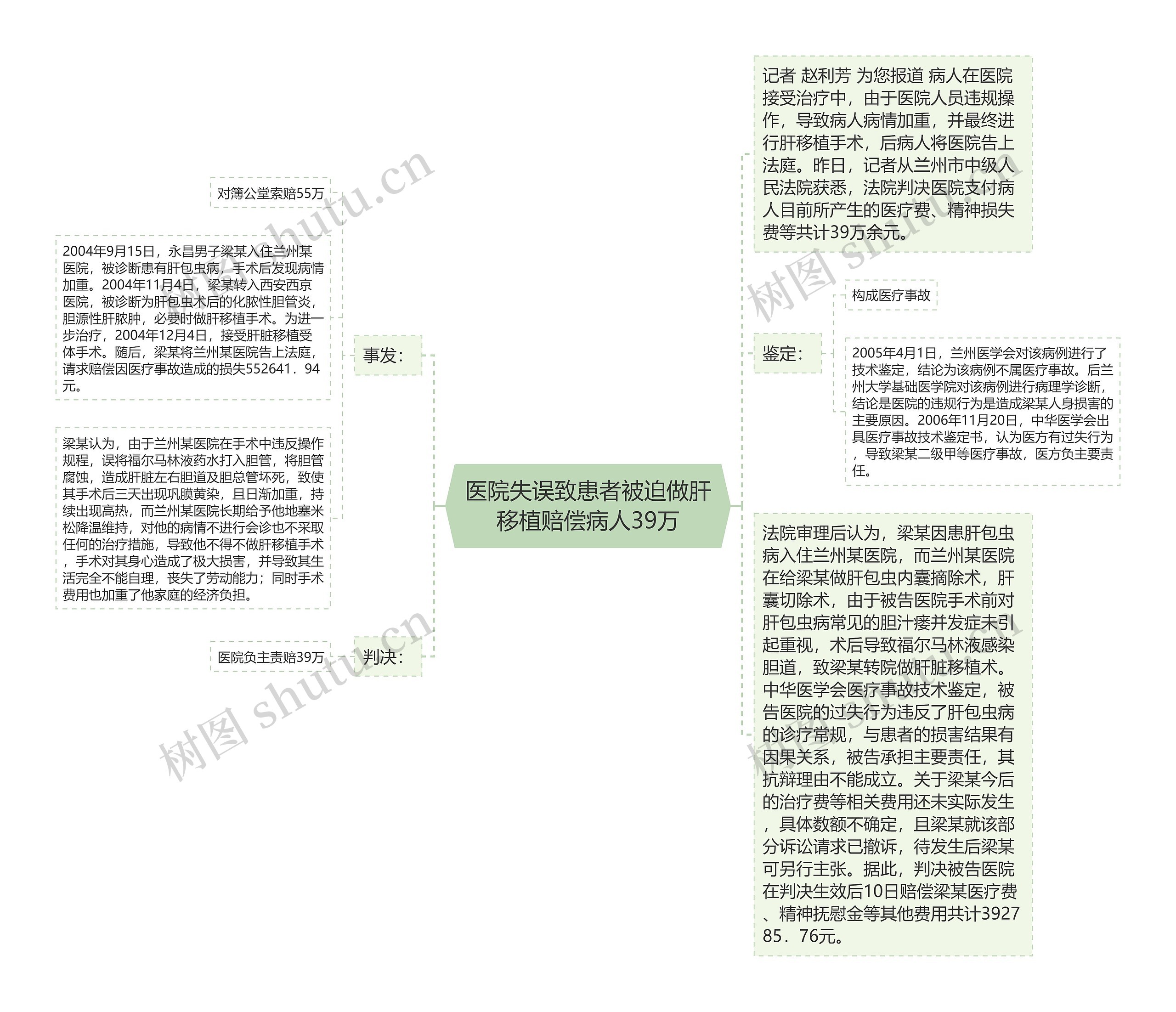 医院失误致患者被迫做肝移植赔偿病人39万思维导图