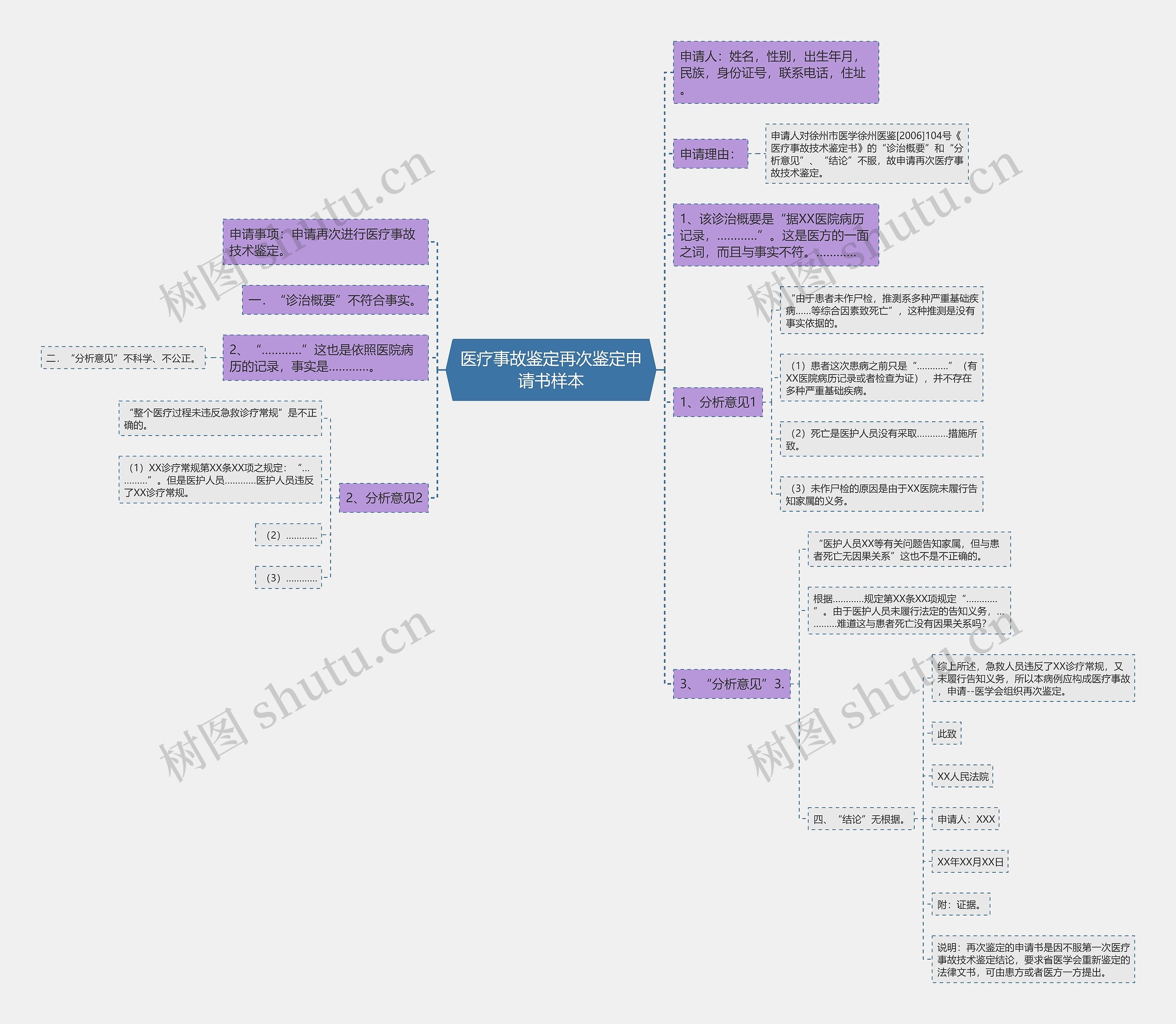 医疗事故鉴定再次鉴定申请书样本思维导图