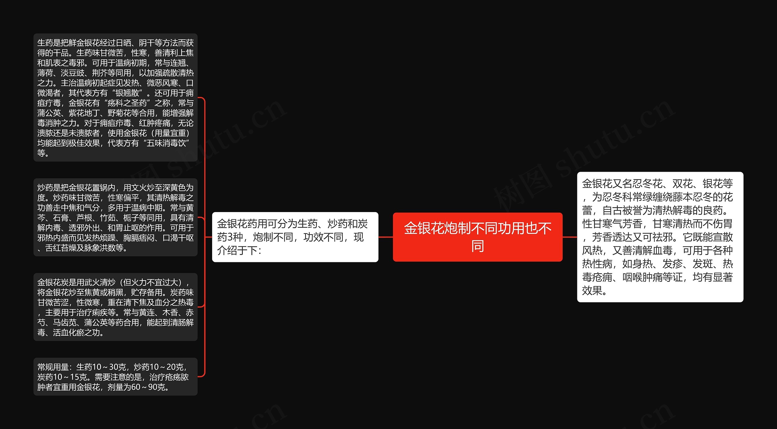 金银花炮制不同功用也不同思维导图