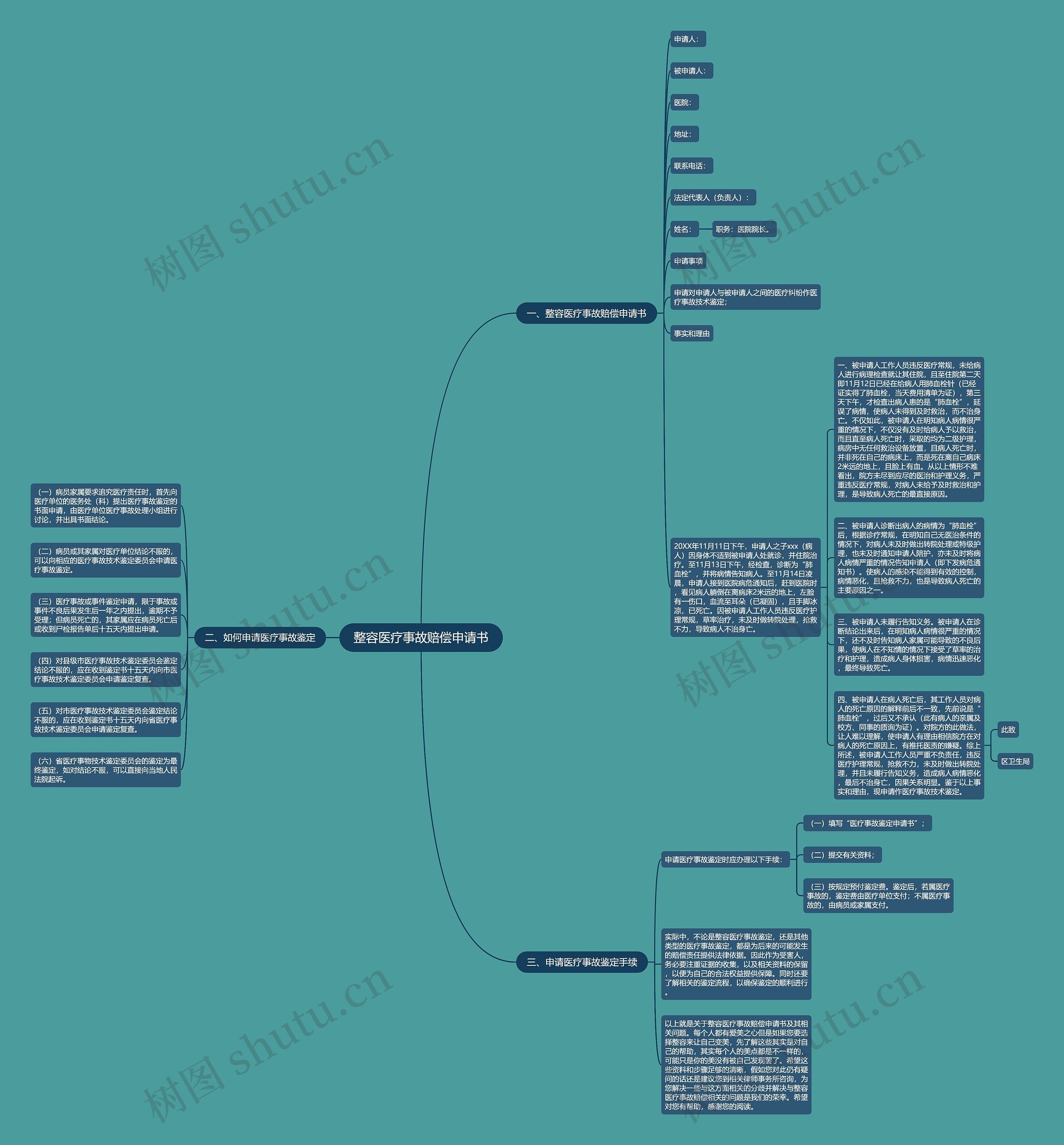 整容医疗事故赔偿申请书思维导图