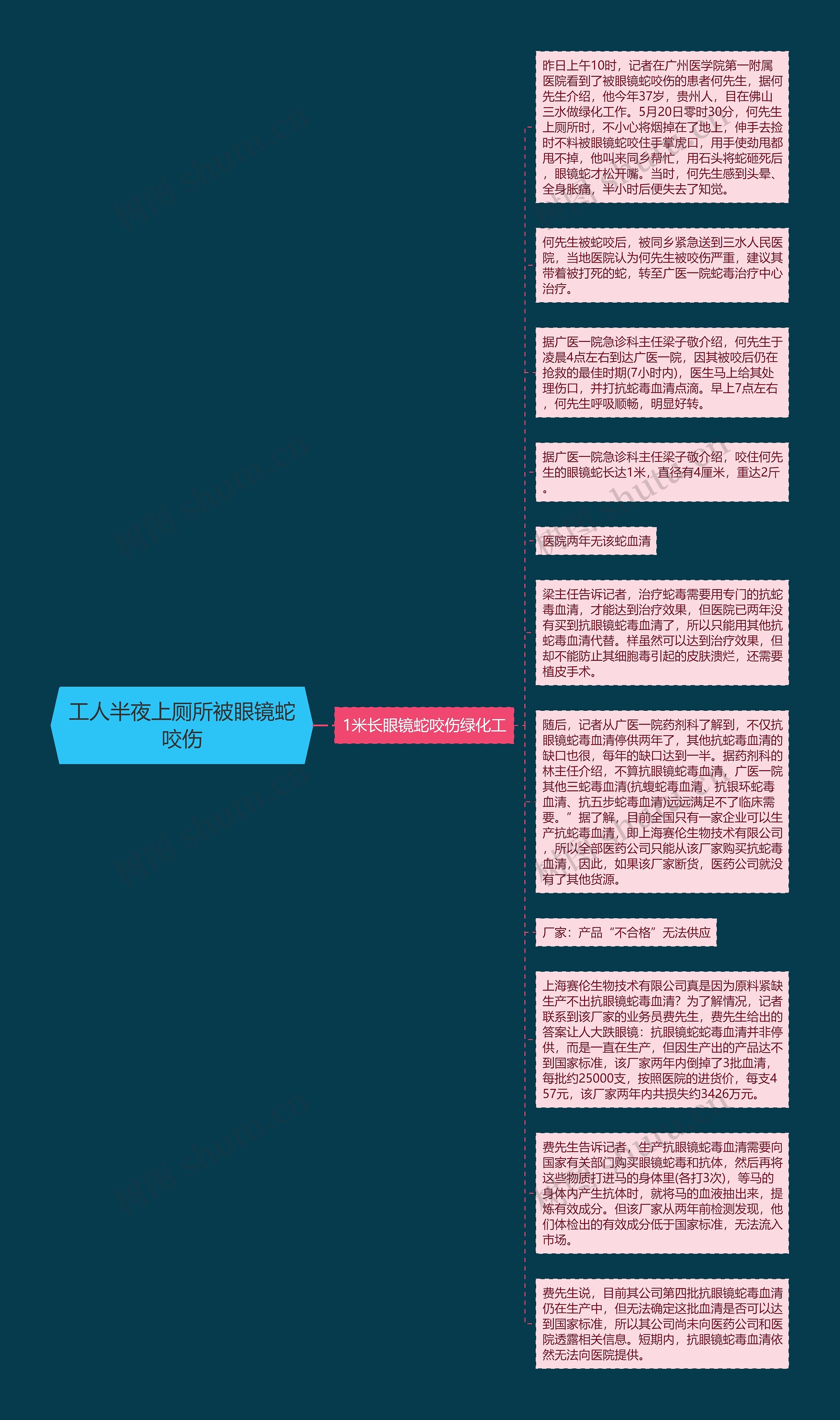 工人半夜上厕所被眼镜蛇咬伤思维导图