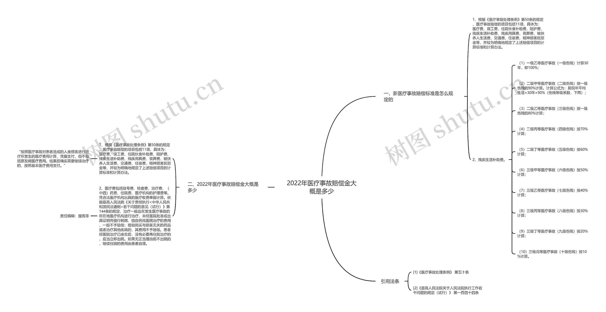 2022年医疗事故赔偿金大概是多少思维导图