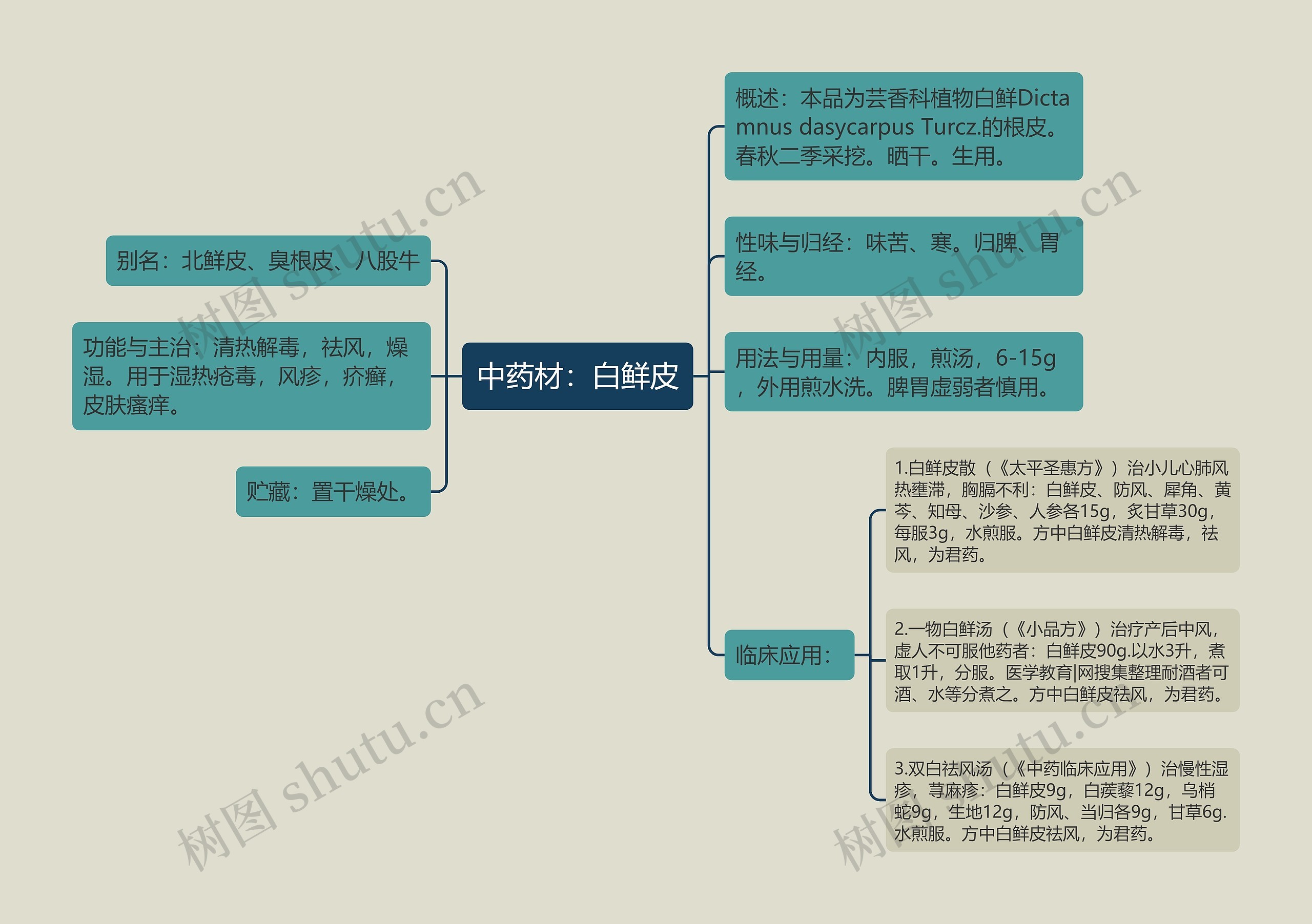 中药材：白鲜皮思维导图