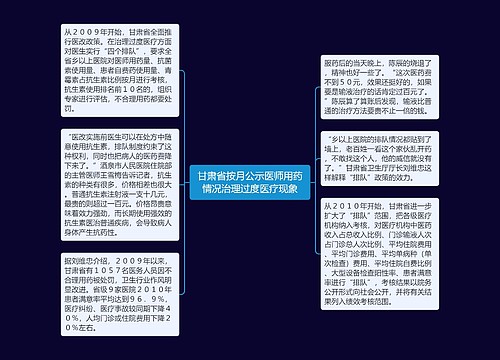 甘肃省按月公示医师用药情况治理过度医疗现象