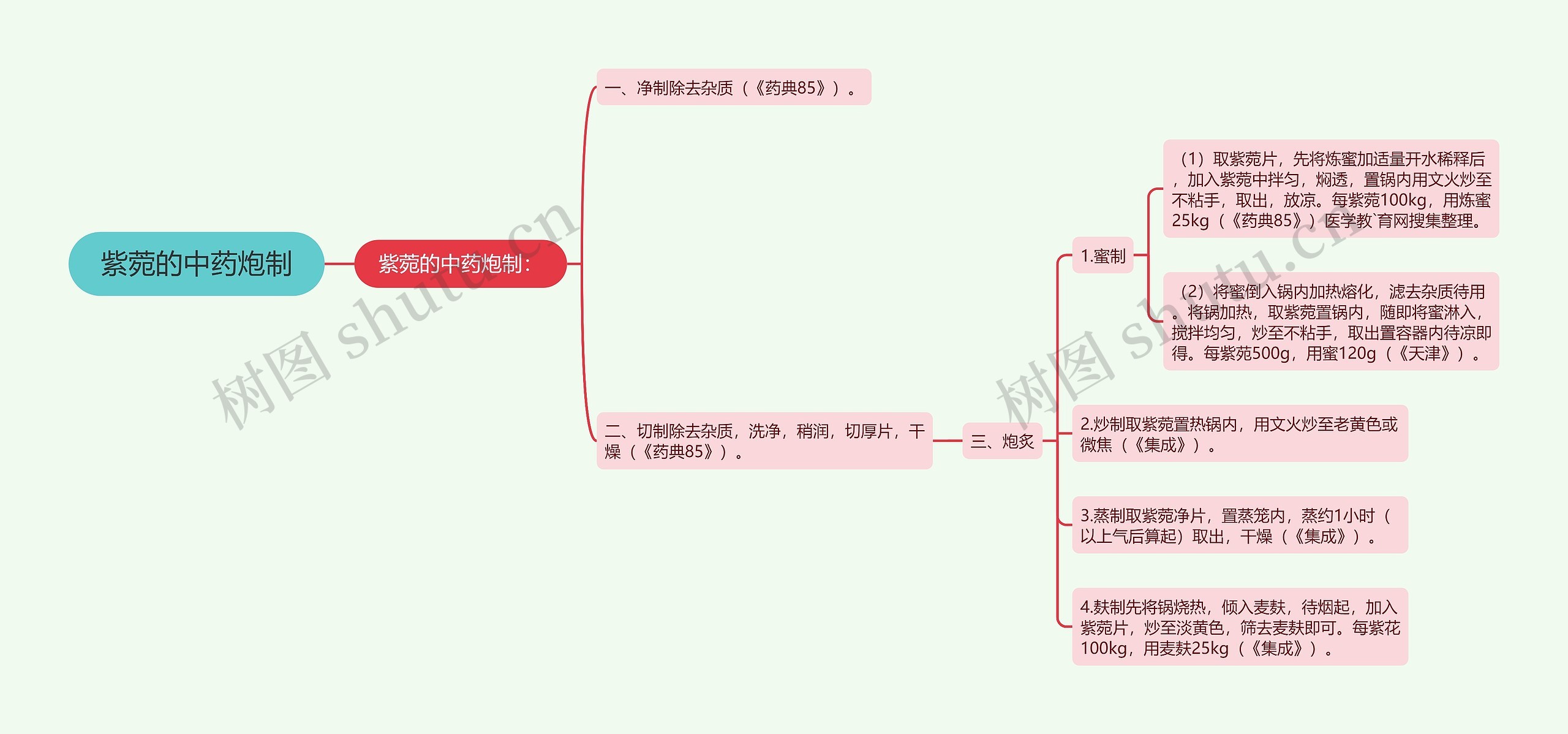 紫菀的中药炮制思维导图