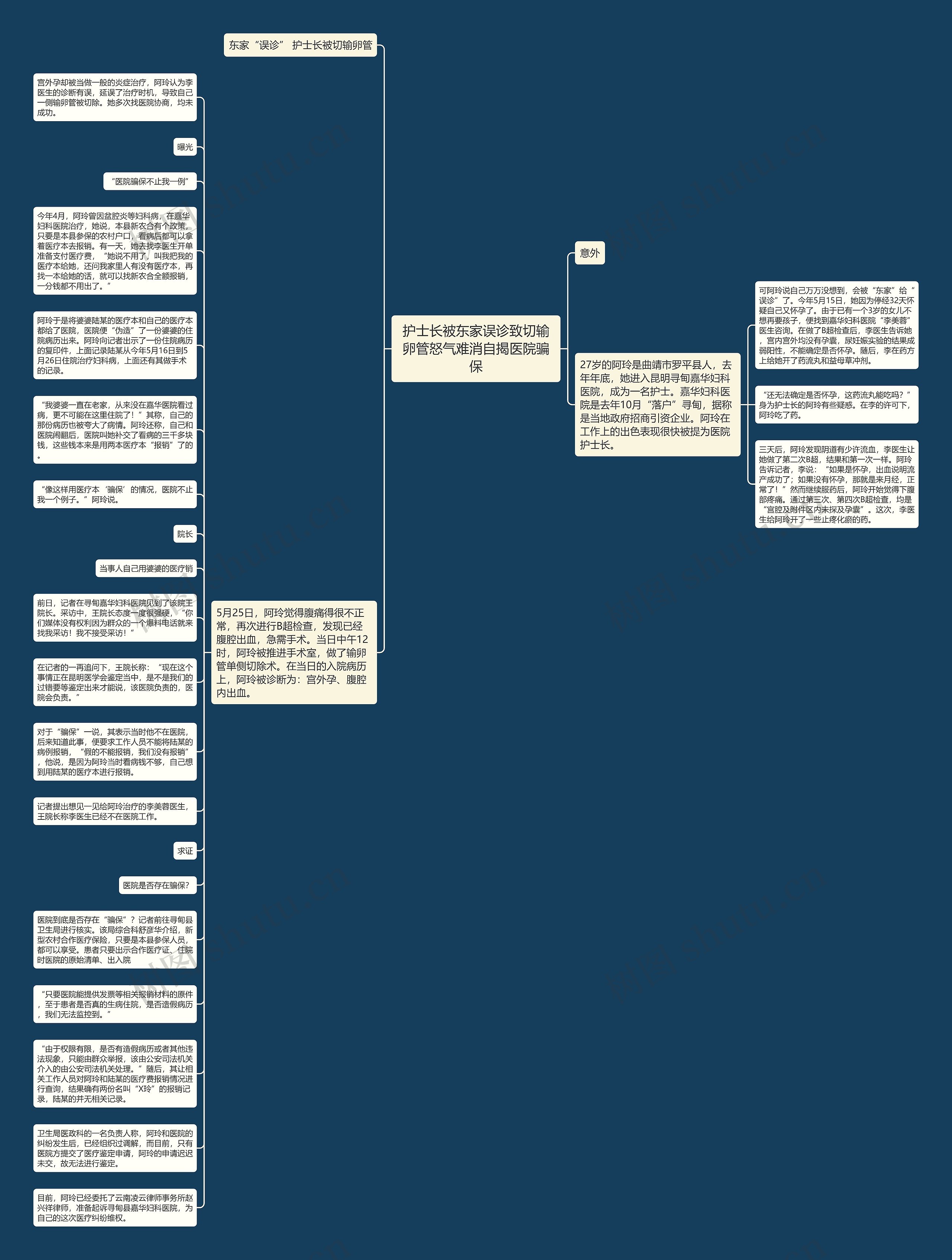 护士长被东家误诊致切输卵管怒气难消自揭医院骗保思维导图