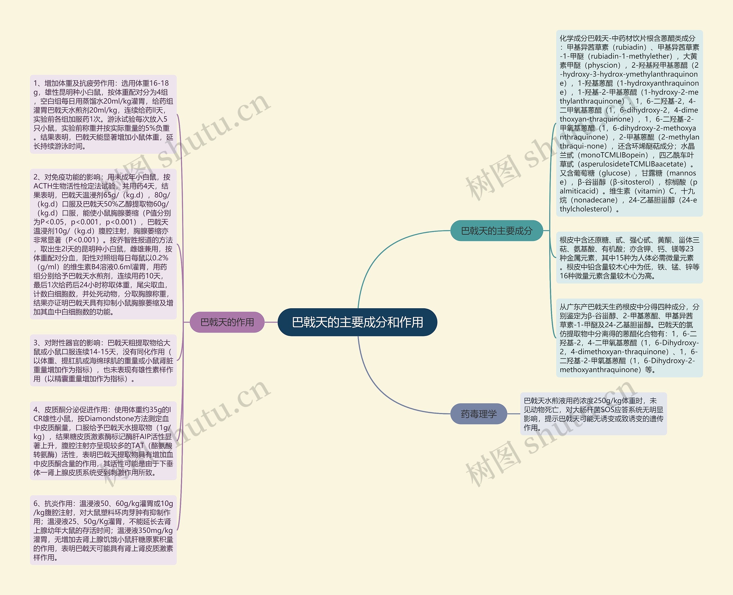 巴戟天的主要成分和作用思维导图