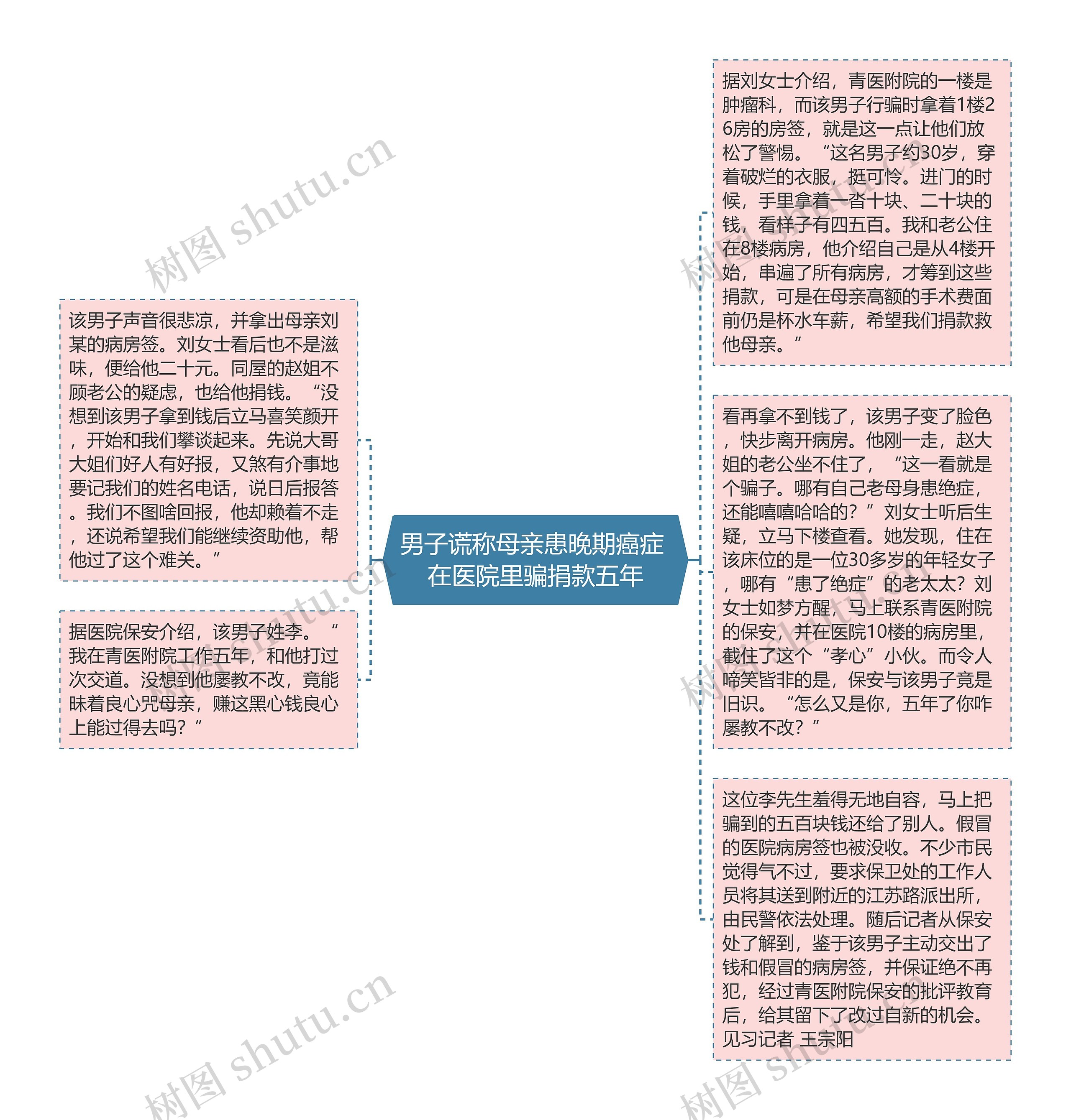 男子谎称母亲患晚期癌症 在医院里骗捐款五年思维导图