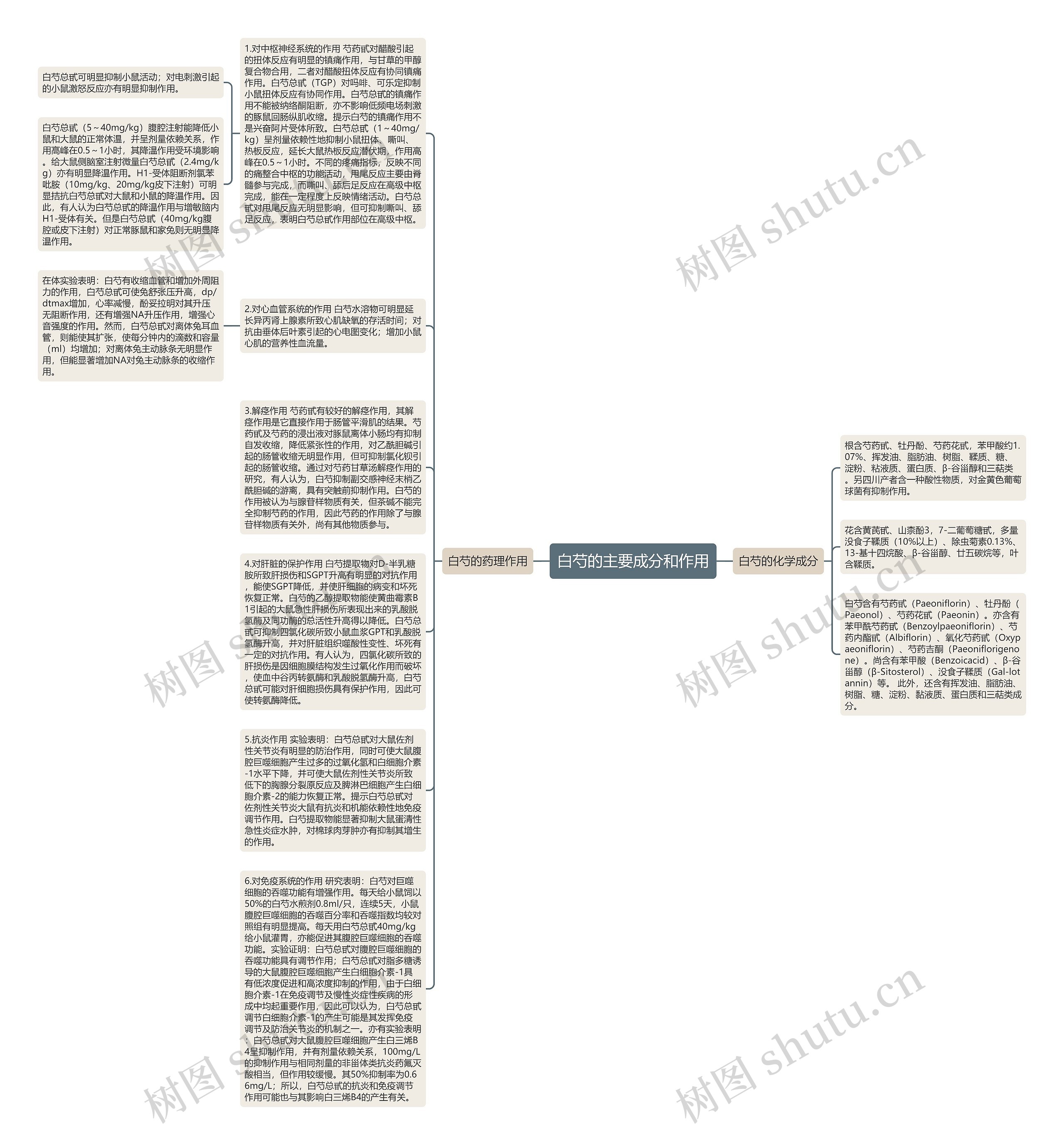 白芍的主要成分和作用思维导图