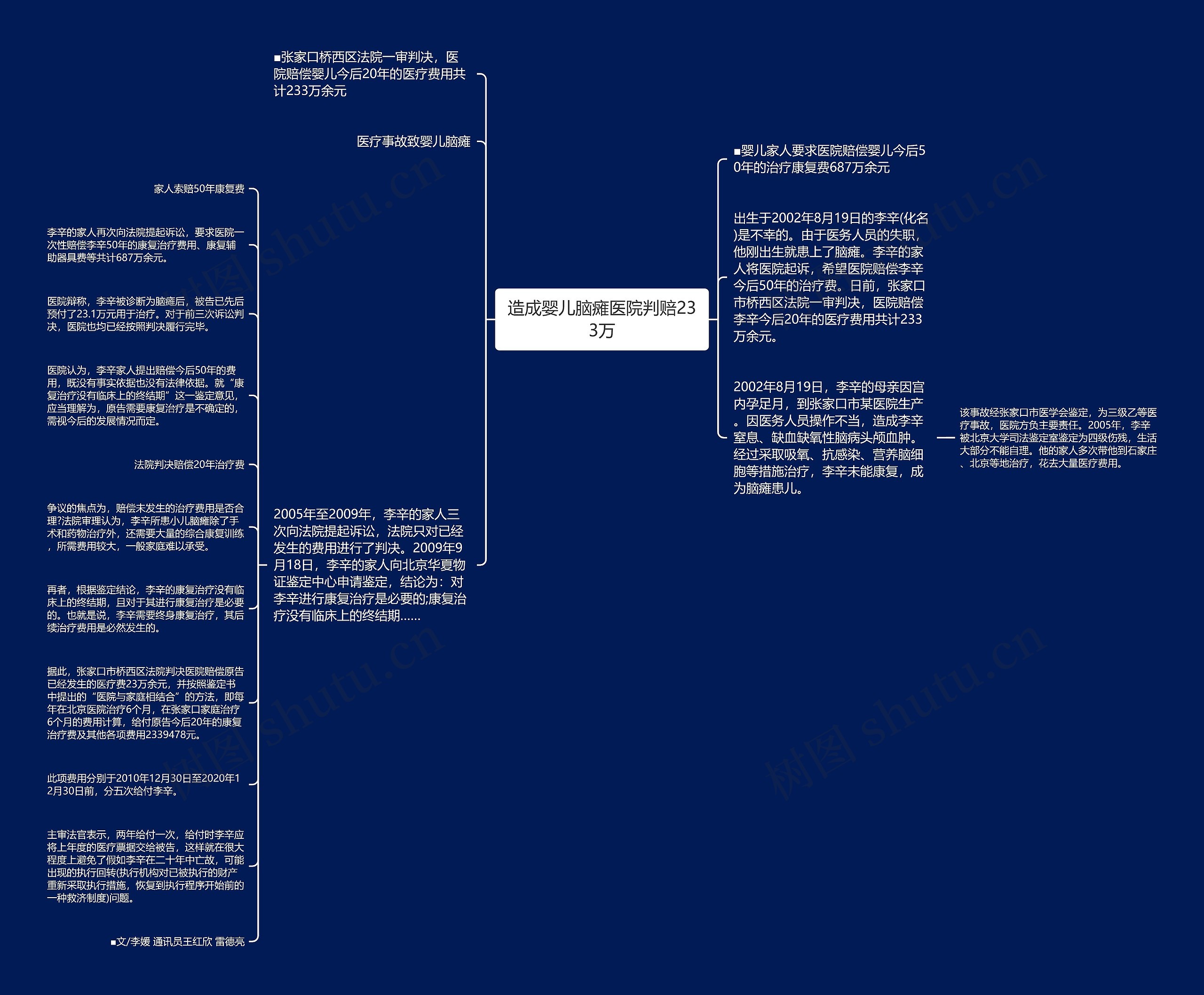 造成婴儿脑瘫医院判赔233万思维导图