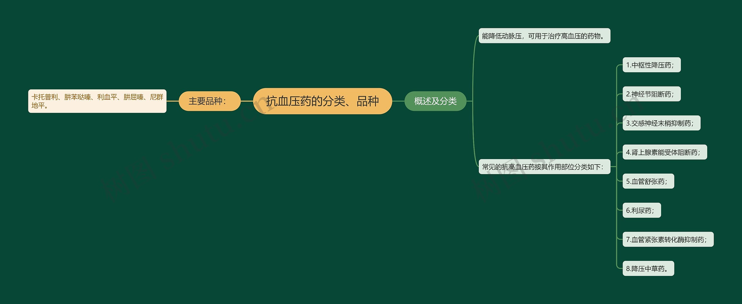 抗血压药的分类、品种思维导图