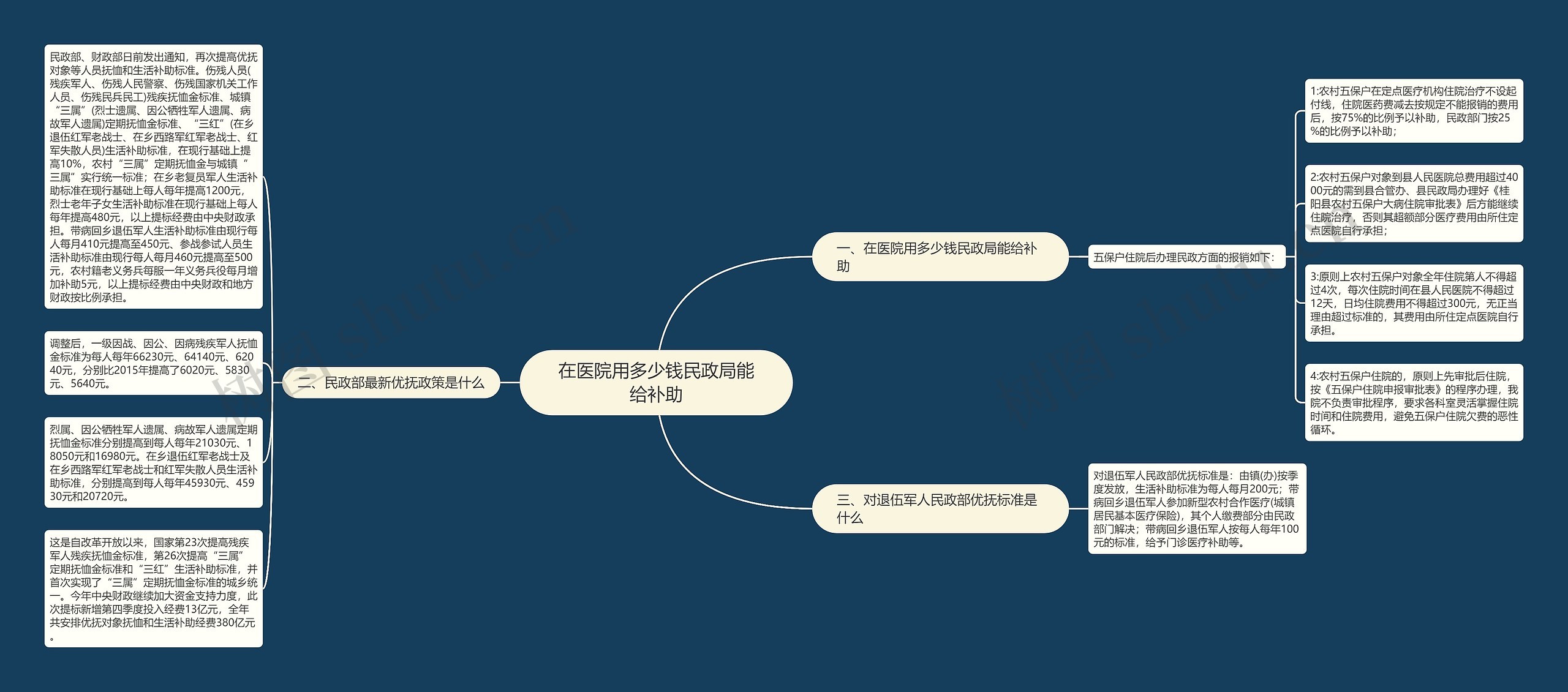 在医院用多少钱民政局能给补助思维导图