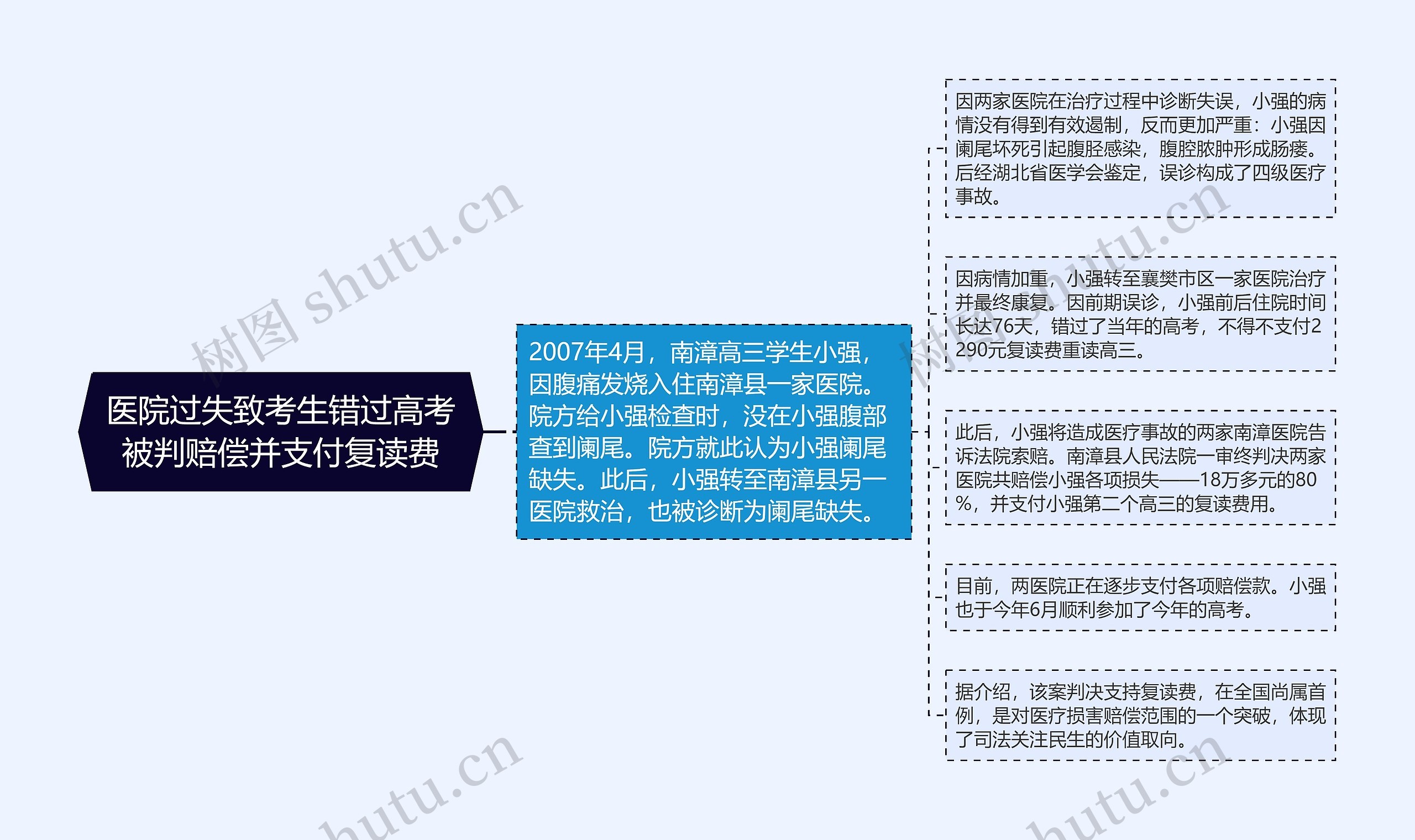 医院过失致考生错过高考被判赔偿并支付复读费思维导图