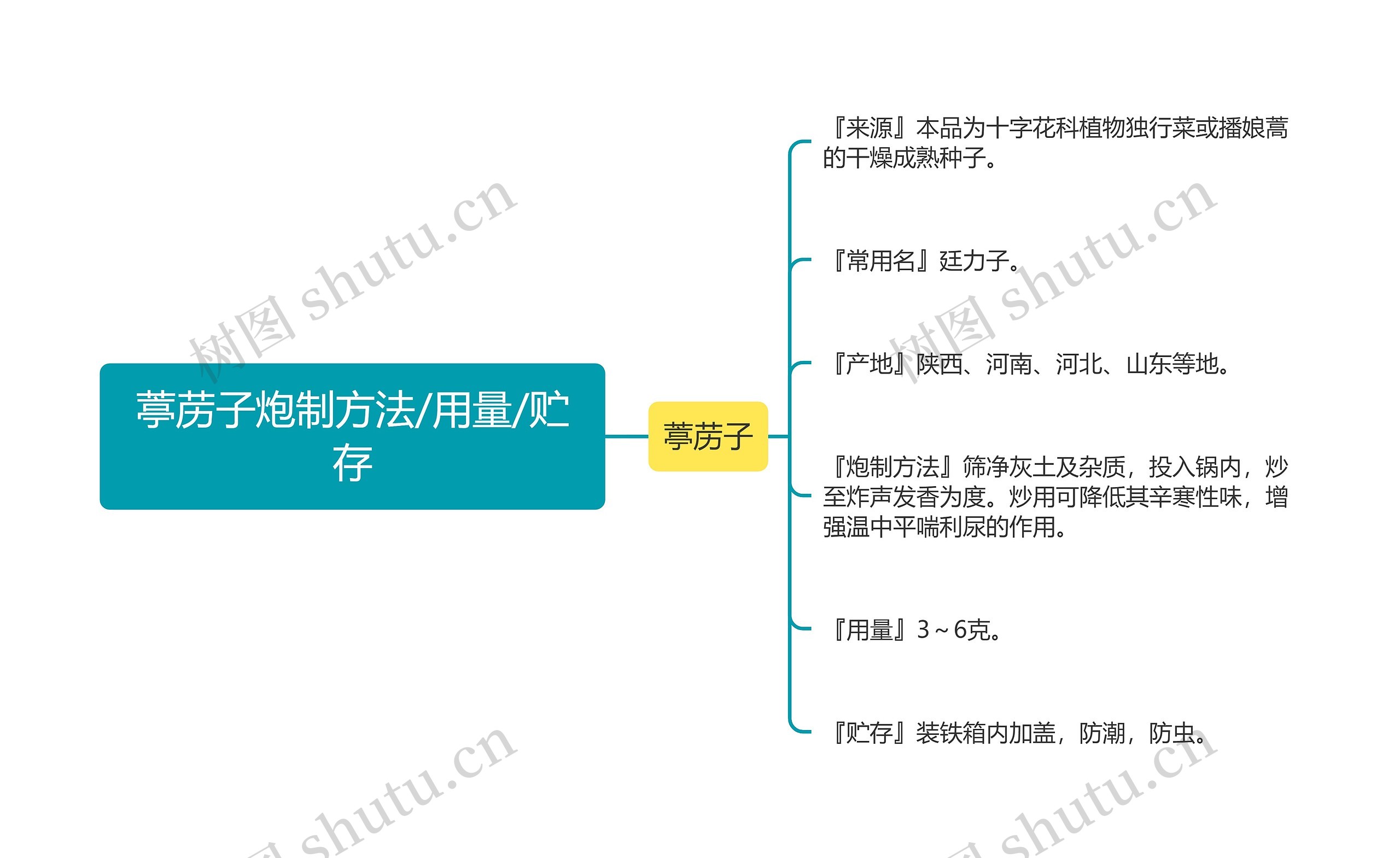 葶苈子炮制方法/用量/贮存思维导图