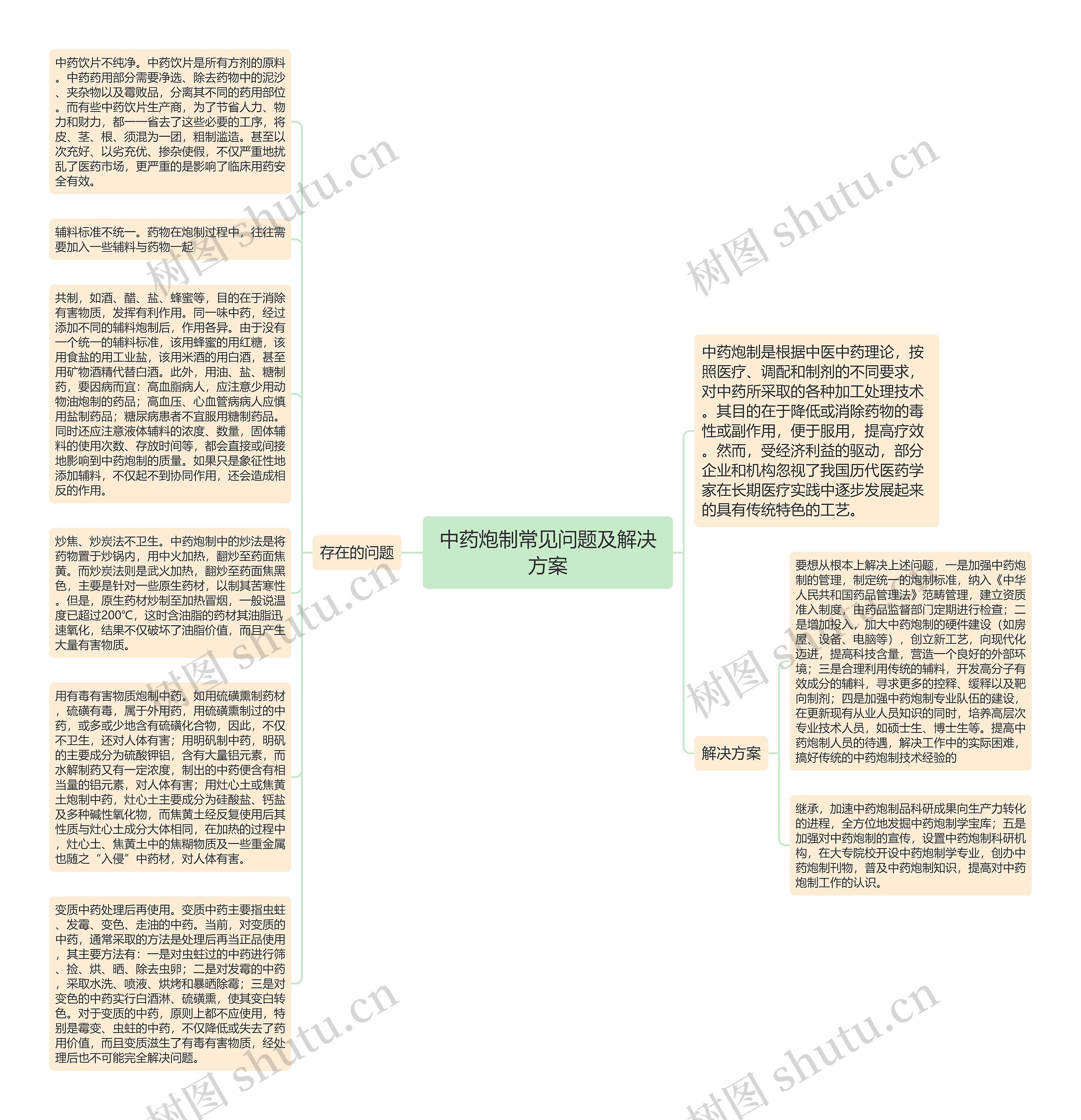 中药炮制常见问题及解决方案思维导图