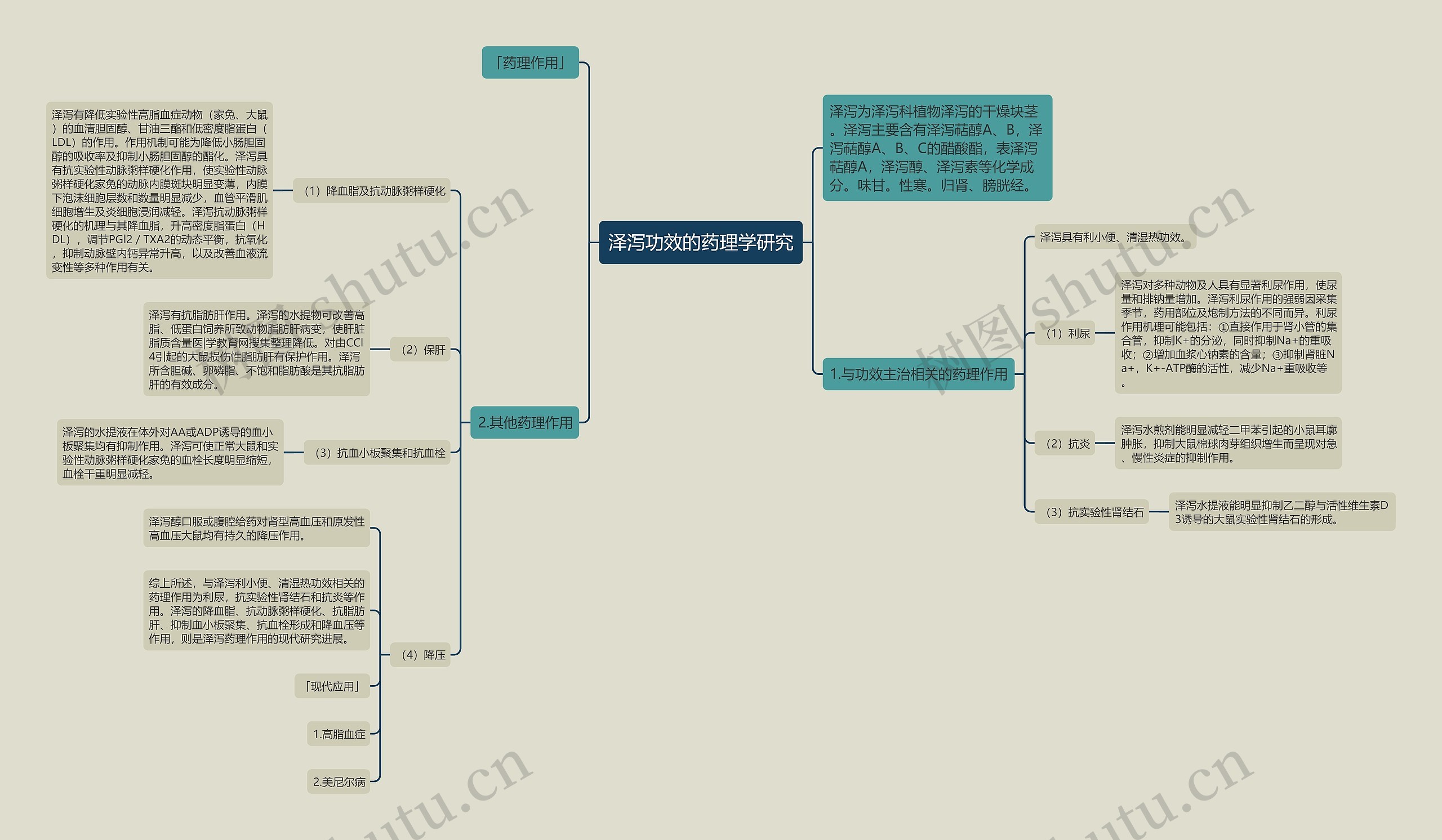 泽泻功效的药理学研究思维导图