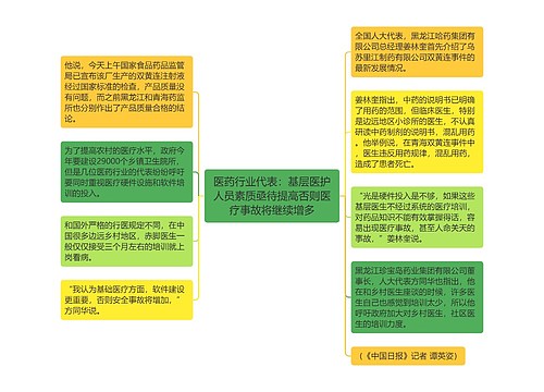 医药行业代表：基层医护人员素质亟待提高否则医疗事故将继续增多