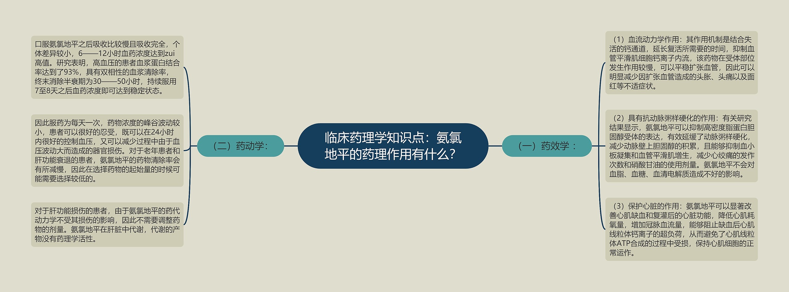 临床药理学知识点：氨氯地平的药理作用有什么？思维导图