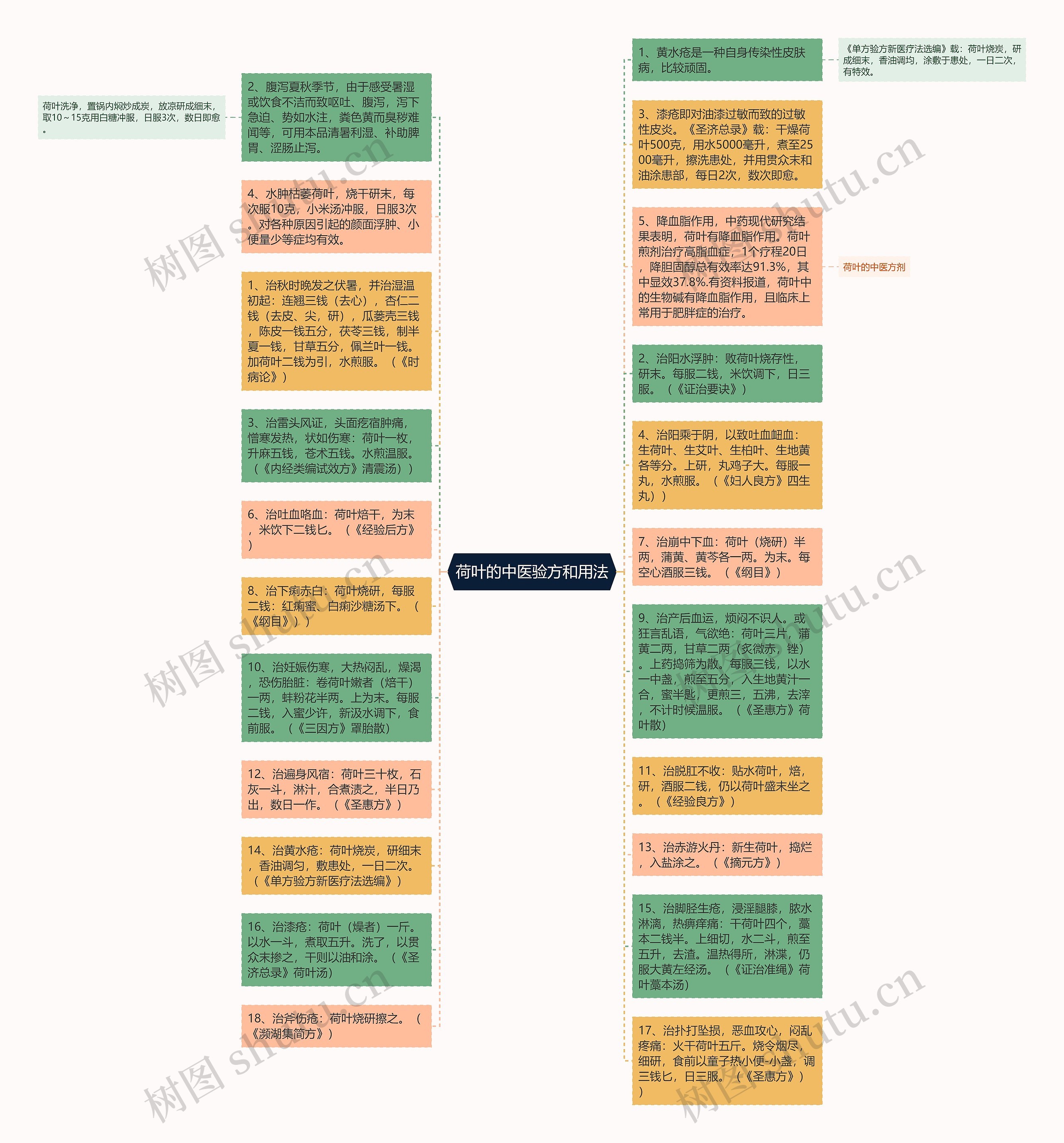 荷叶的中医验方和用法思维导图