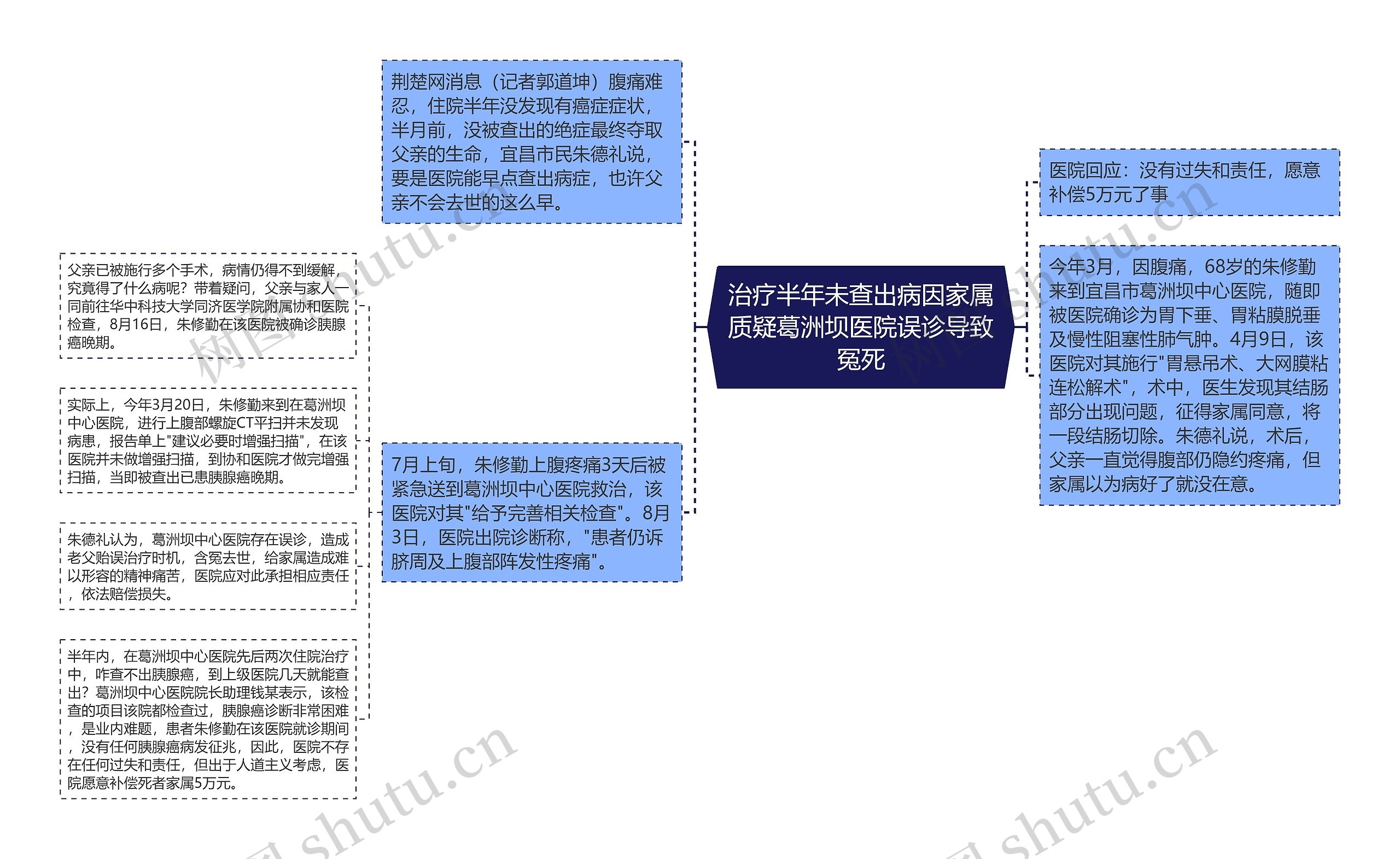 治疗半年未查出病因家属质疑葛洲坝医院误诊导致冤死思维导图