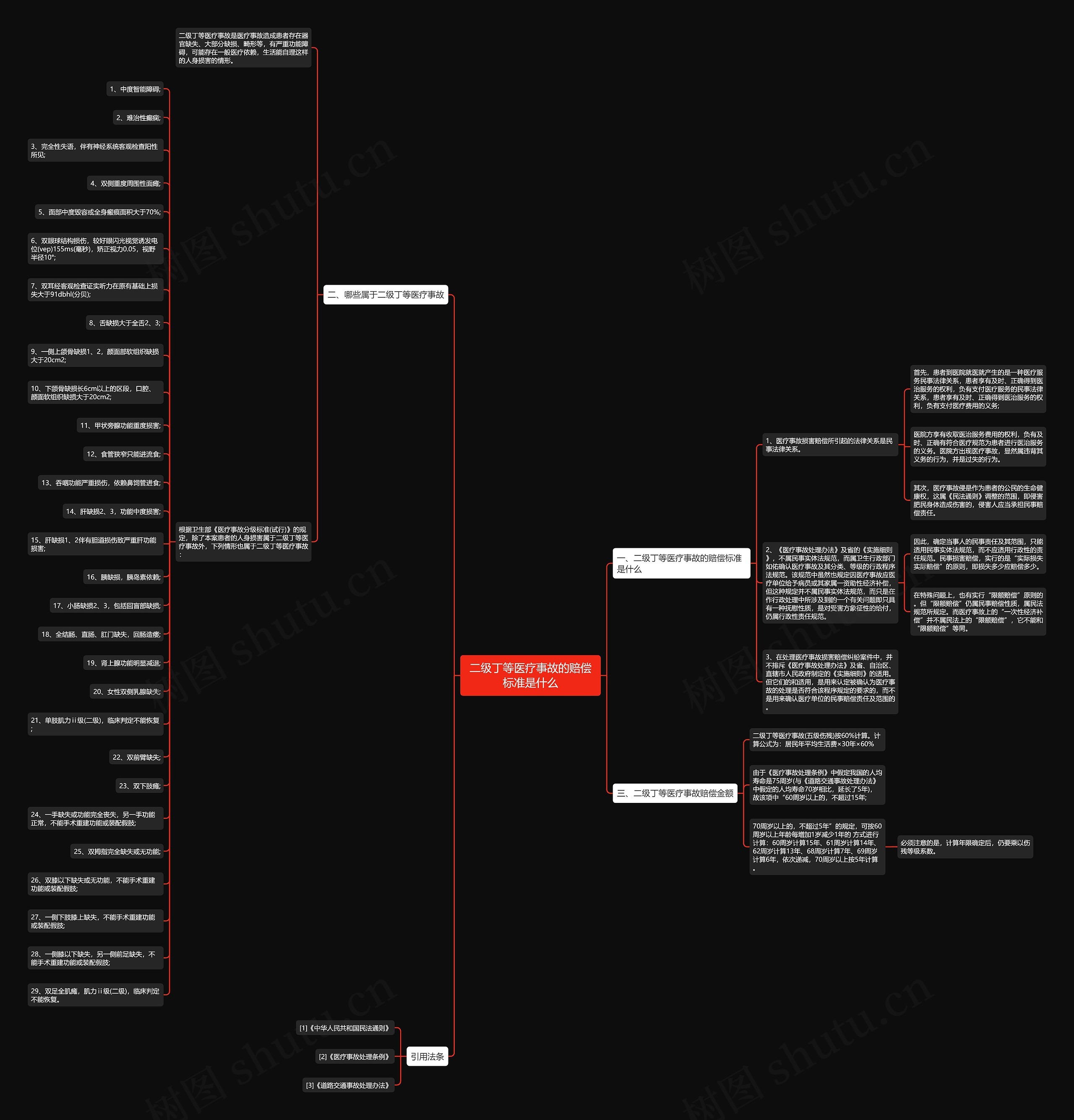 二级丁等医疗事故的赔偿标准是什么思维导图