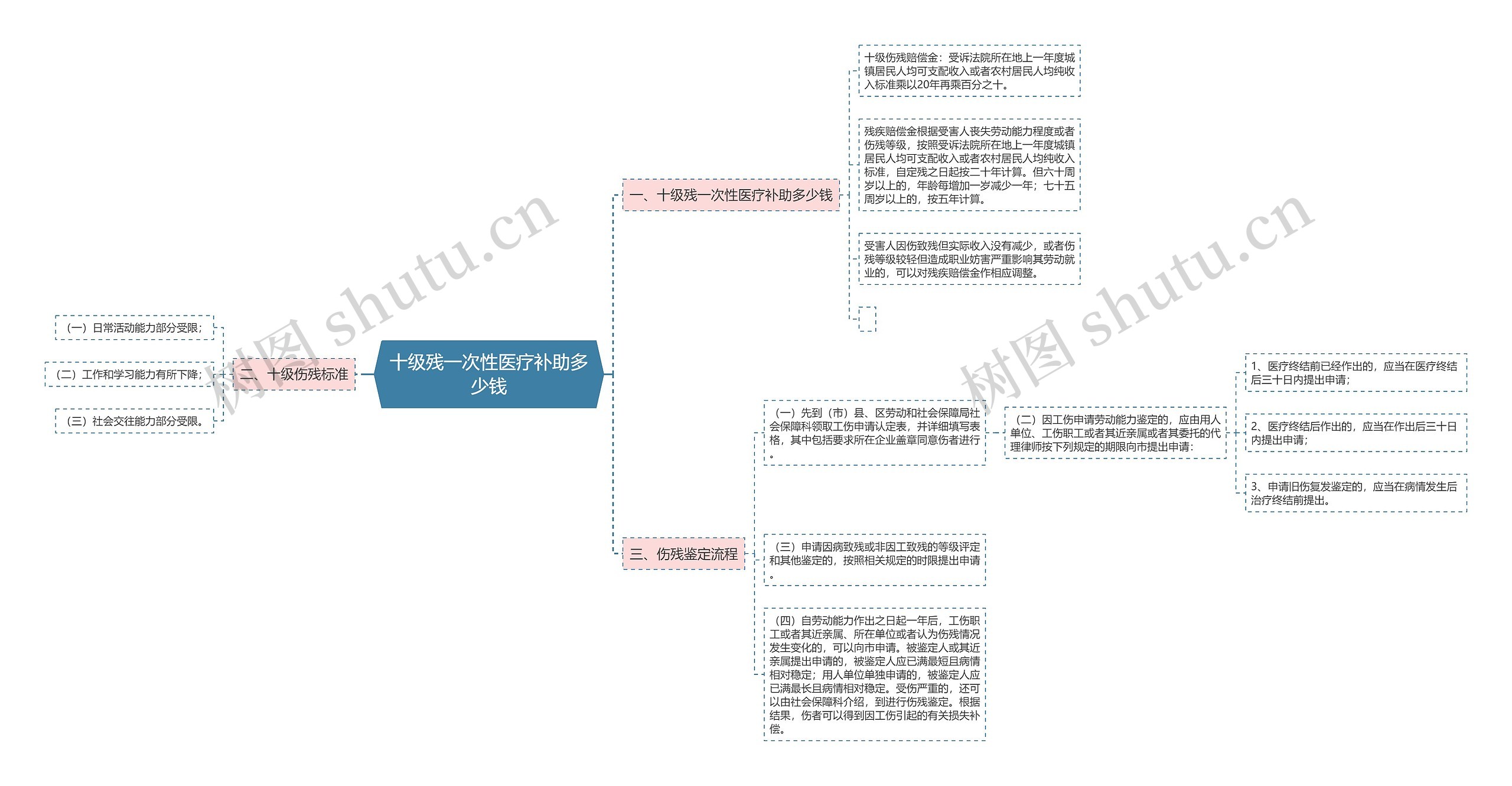 十级残一次性医疗补助多少钱思维导图