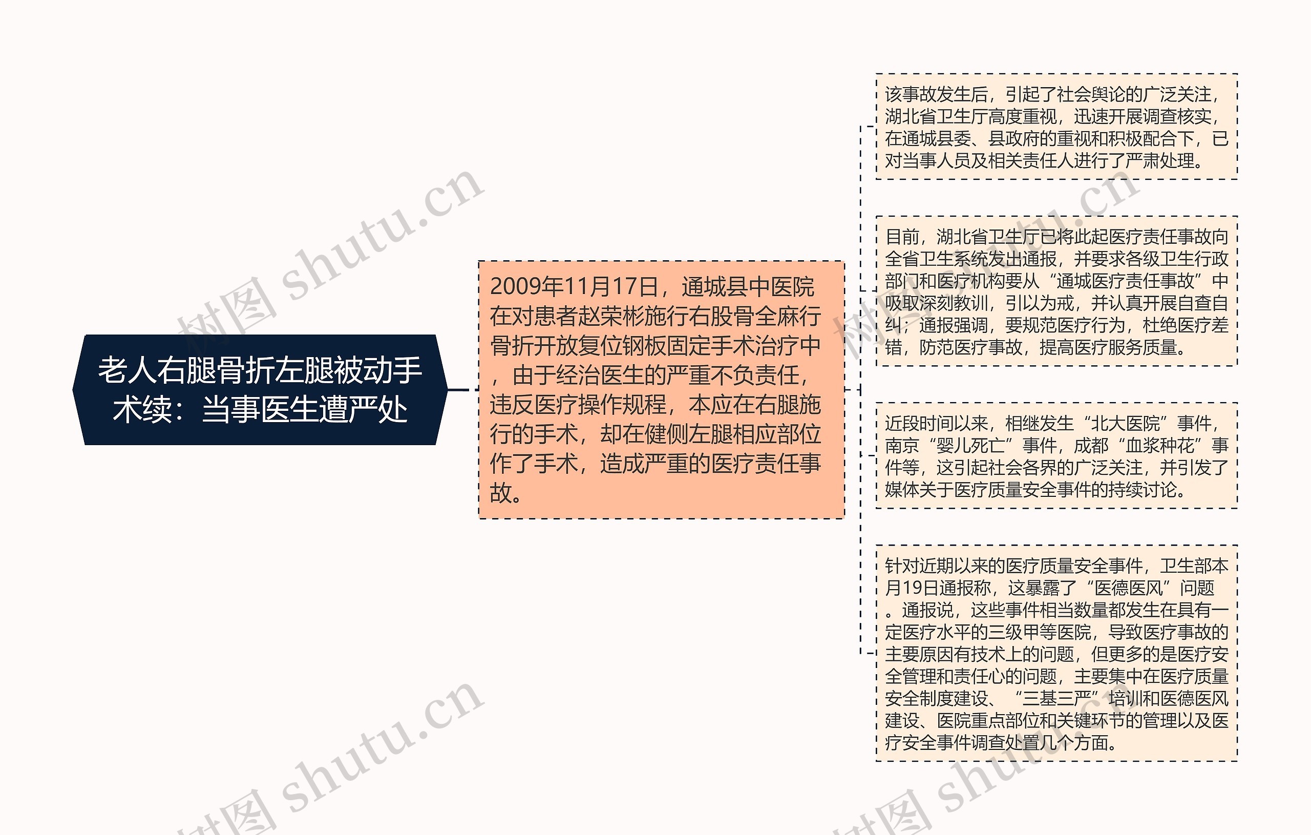 老人右腿骨折左腿被动手术续：当事医生遭严处思维导图