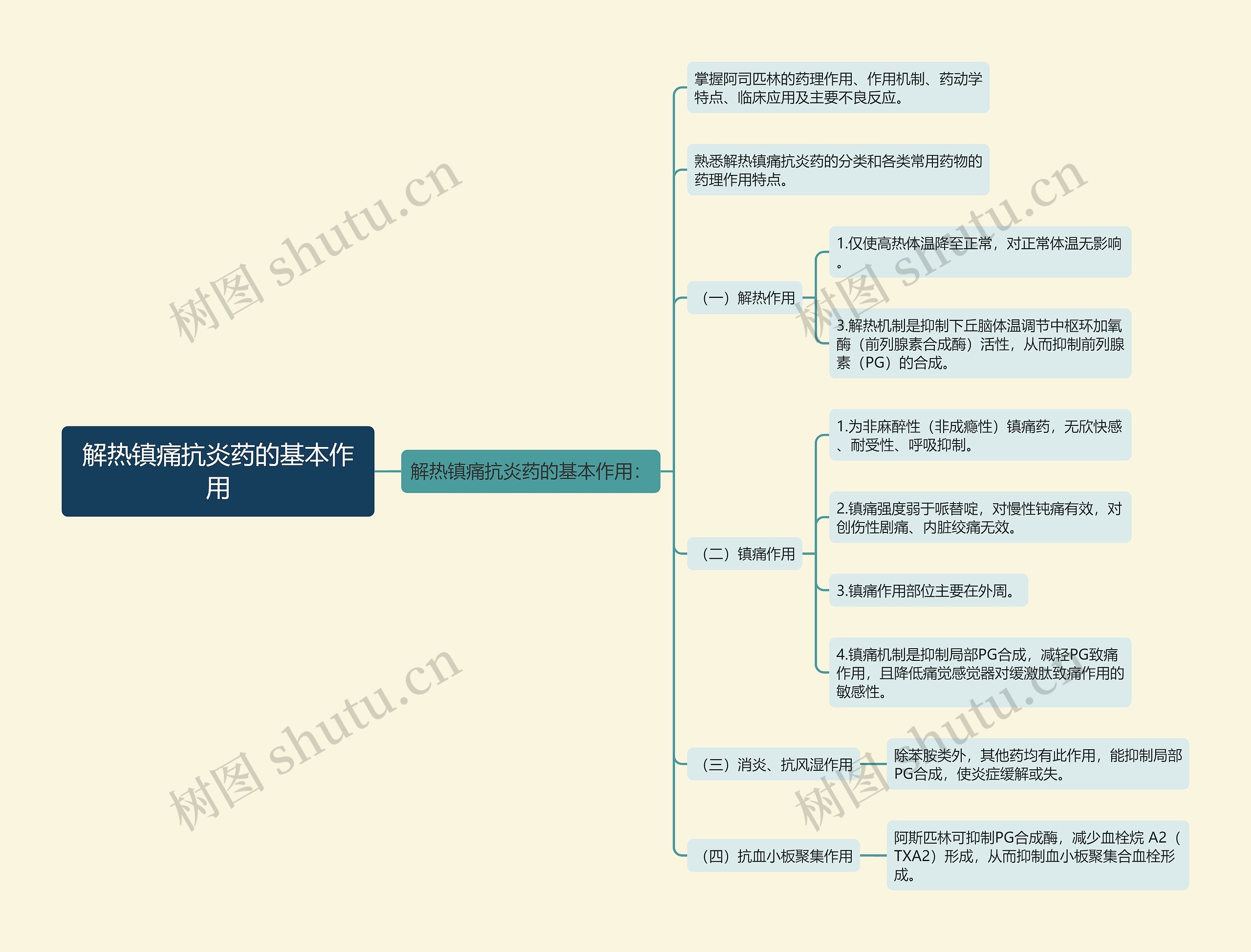 解热镇痛抗炎药的基本作用思维导图