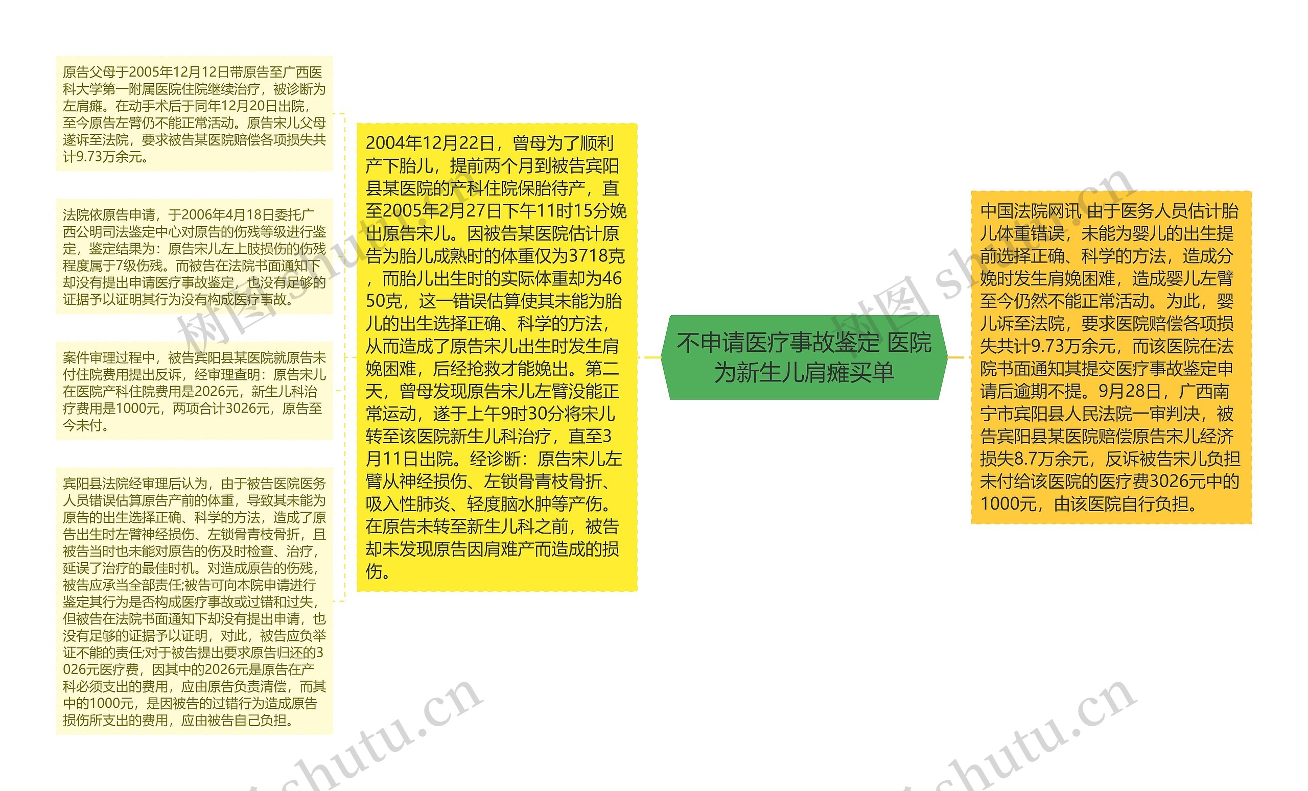 不申请医疗事故鉴定 医院为新生儿肩瘫买单思维导图