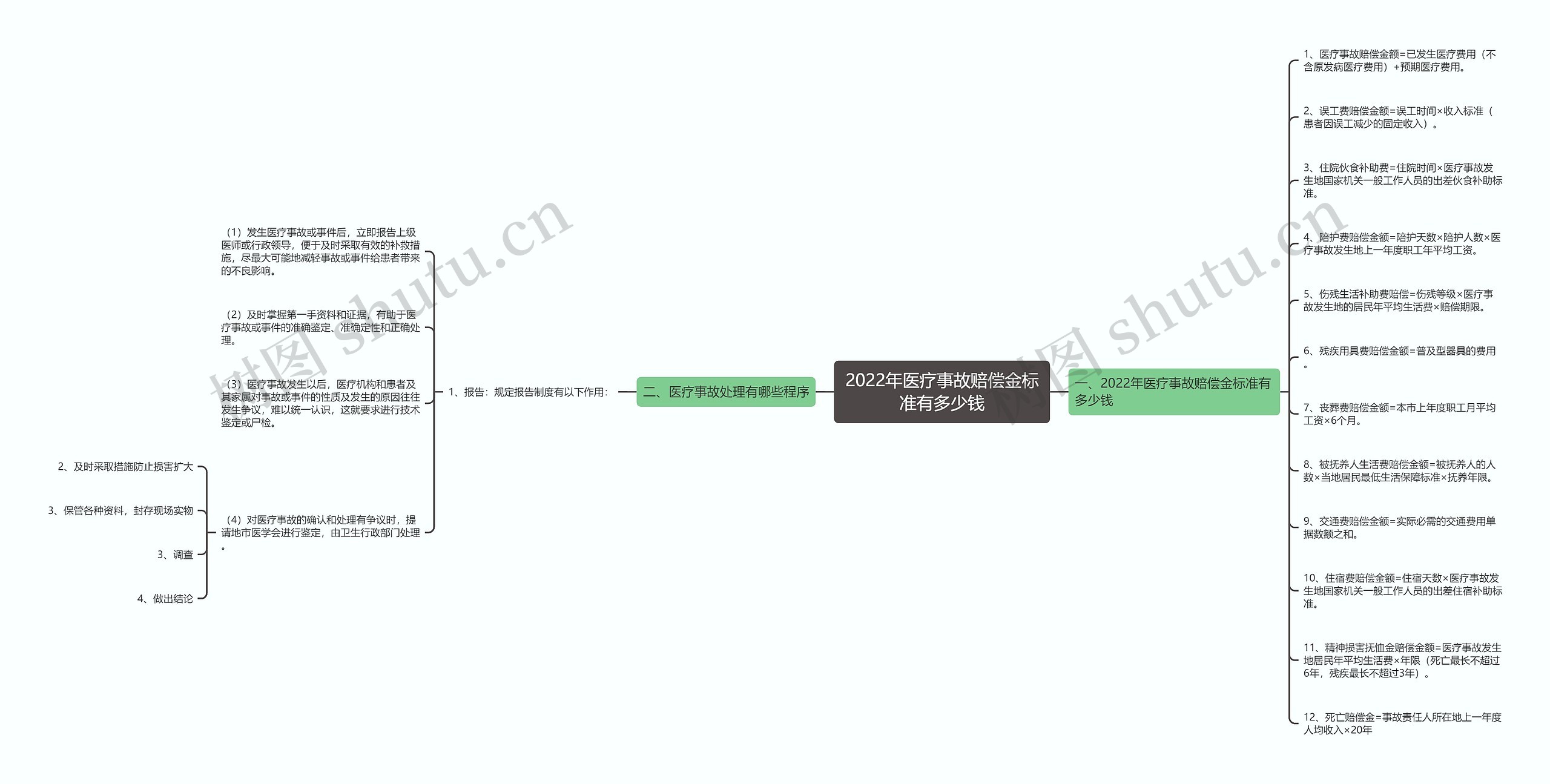 2022年医疗事故赔偿金标准有多少钱思维导图