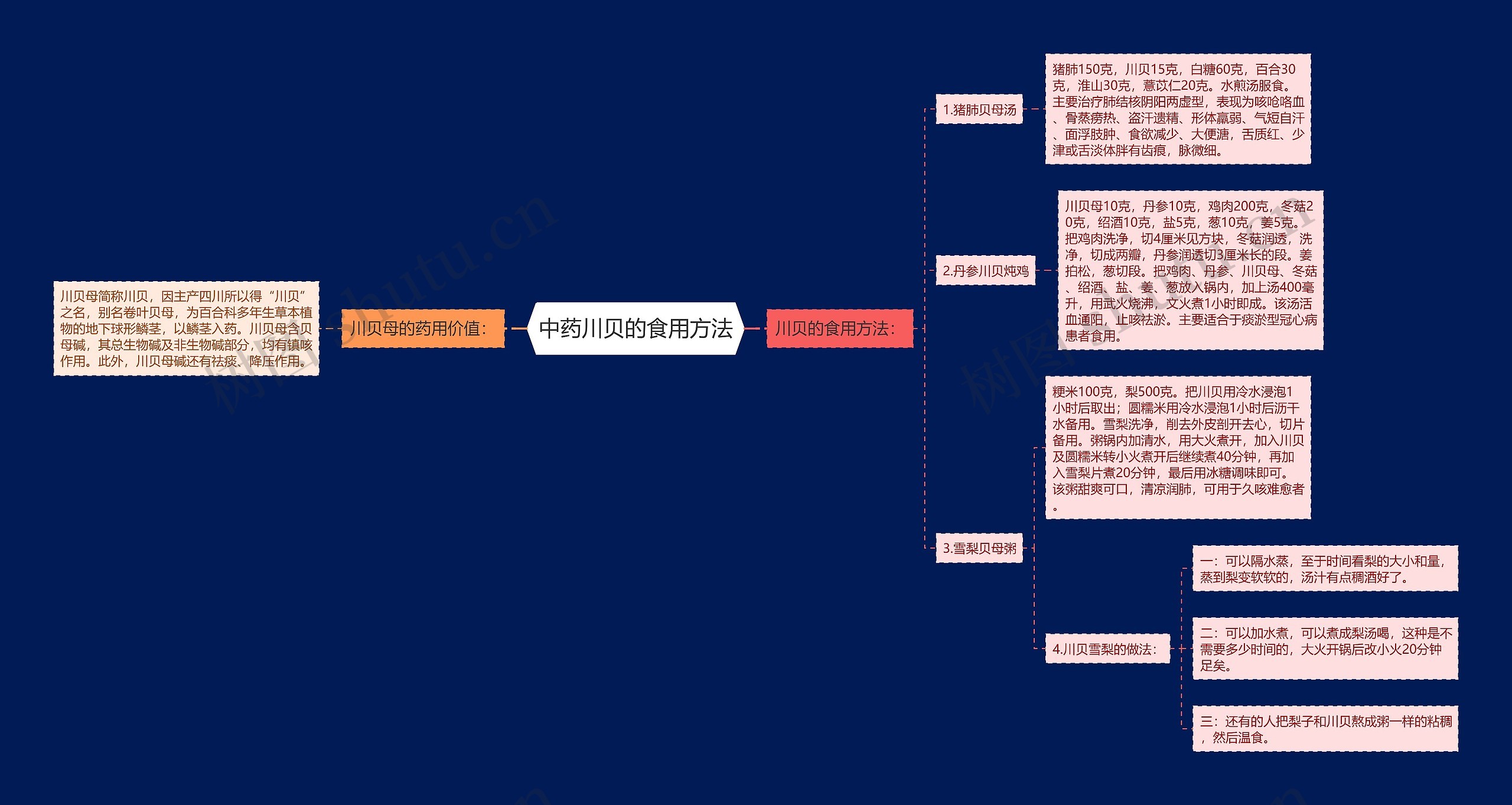 中药川贝的食用方法思维导图