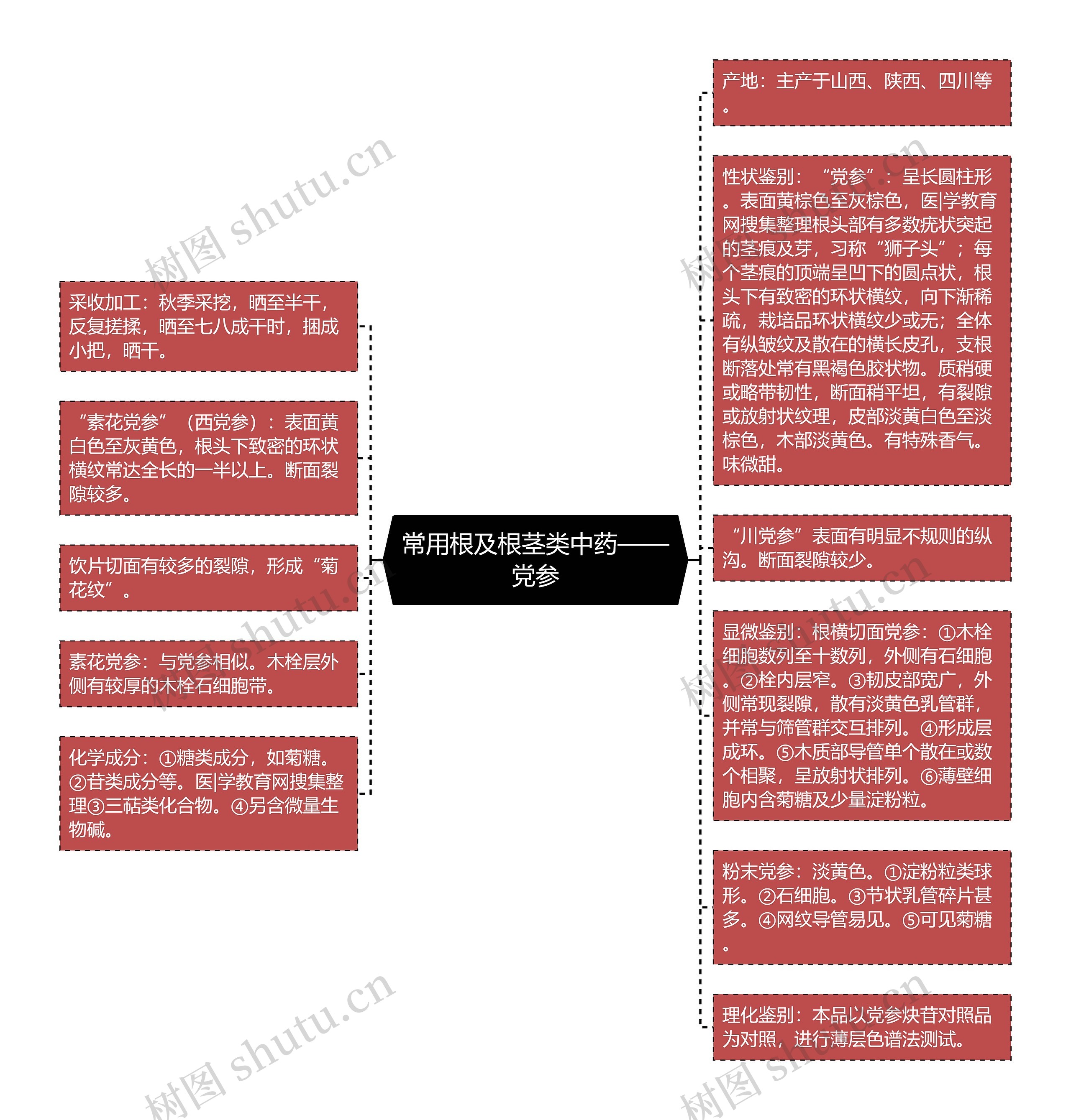 常用根及根茎类中药——党参思维导图