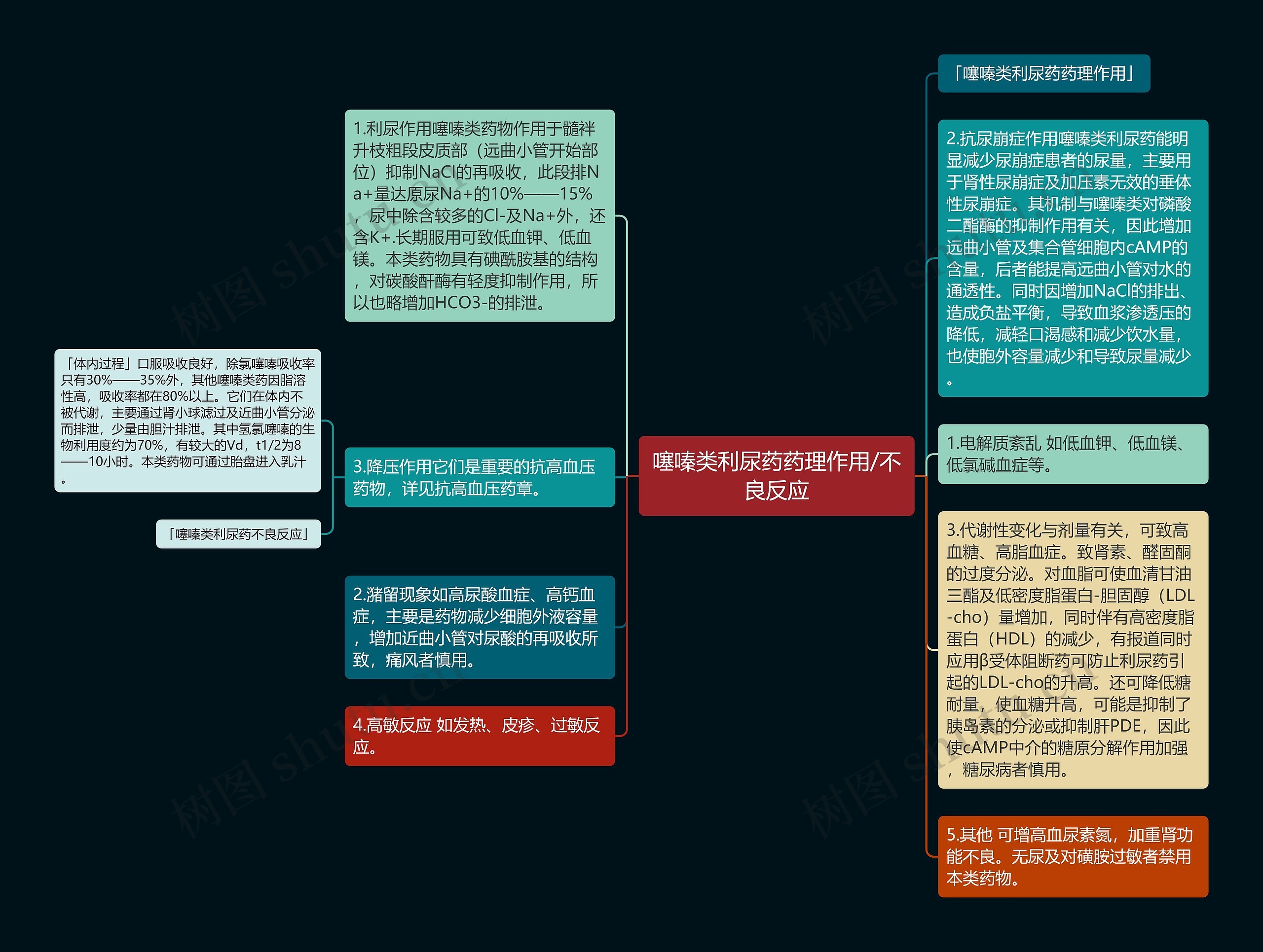 噻嗪类利尿药药理作用/不良反应思维导图