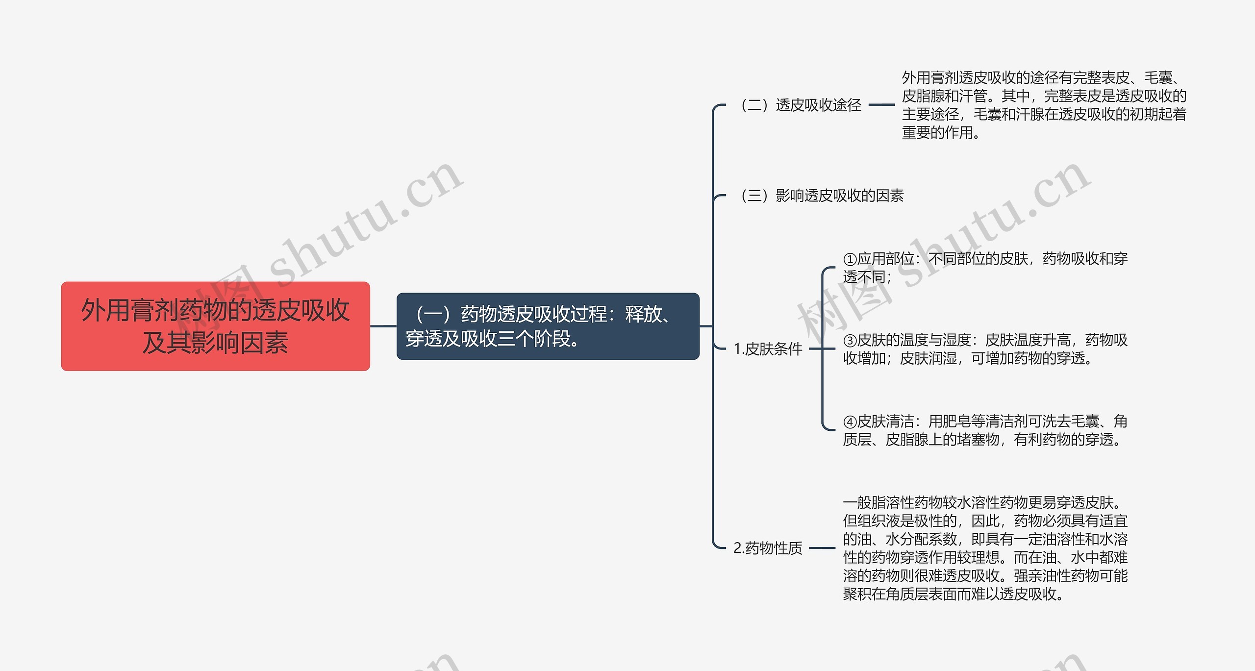 外用膏剂药物的透皮吸收及其影响因素思维导图