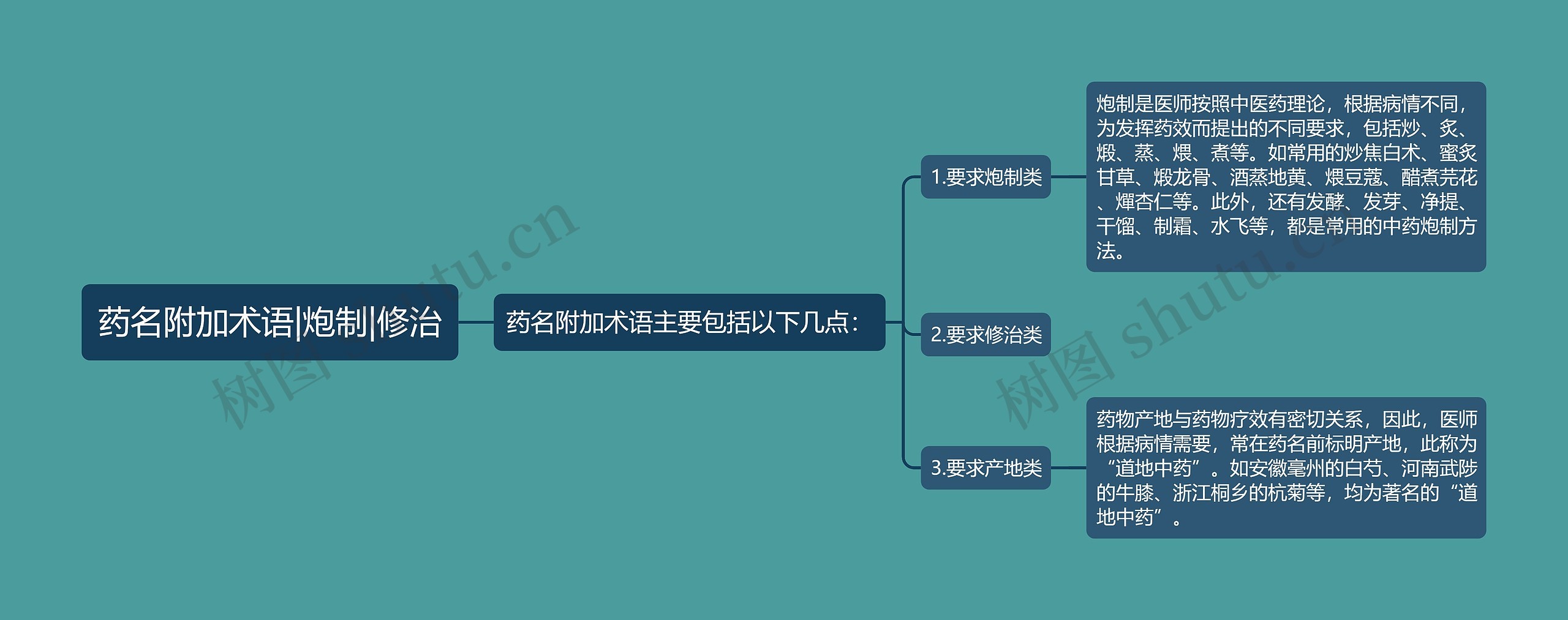 药名附加术语|炮制|修治思维导图