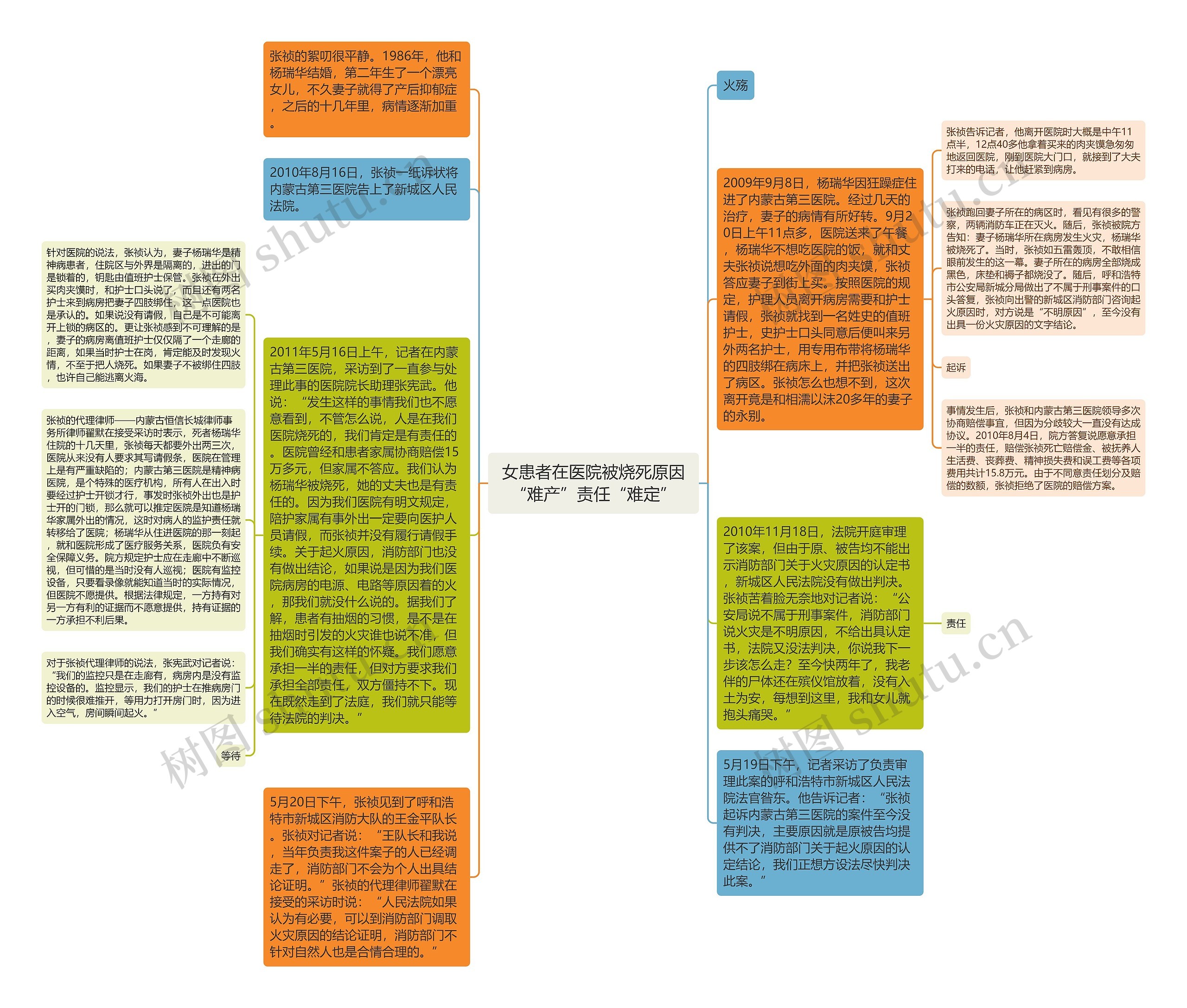 女患者在医院被烧死原因“难产”责任“难定”思维导图