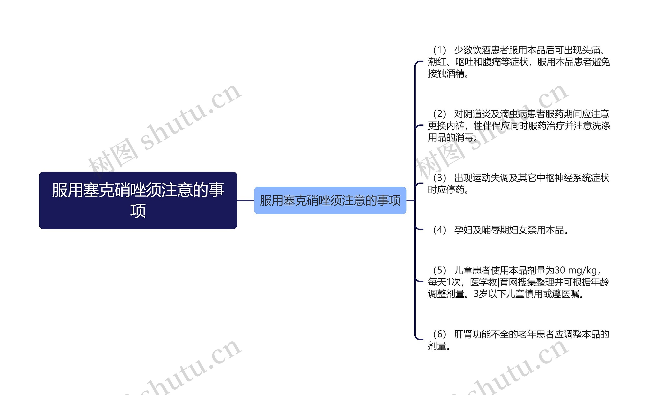 服用塞克硝唑须注意的事项思维导图