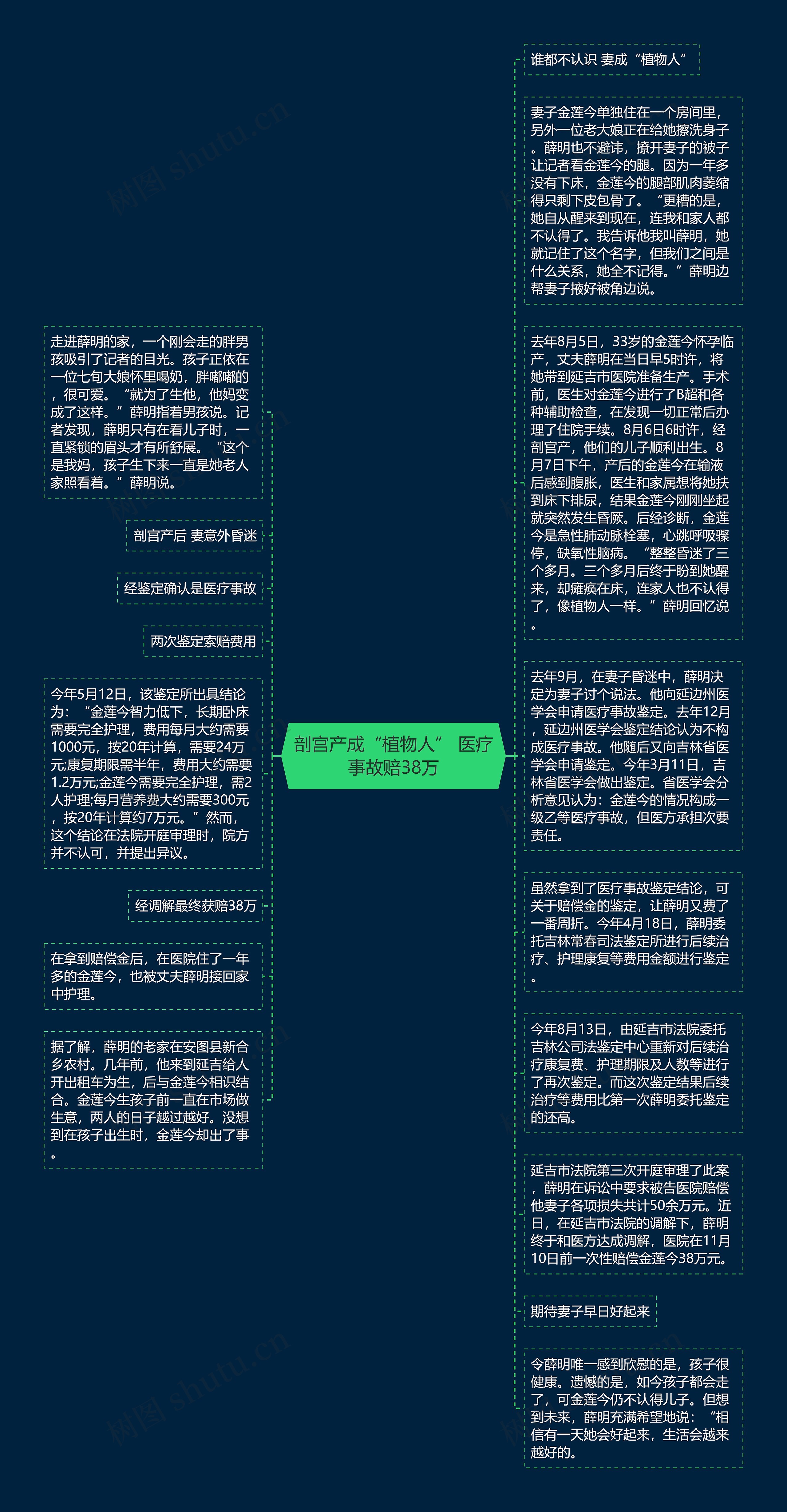 剖宫产成“植物人” 医疗事故赔38万思维导图