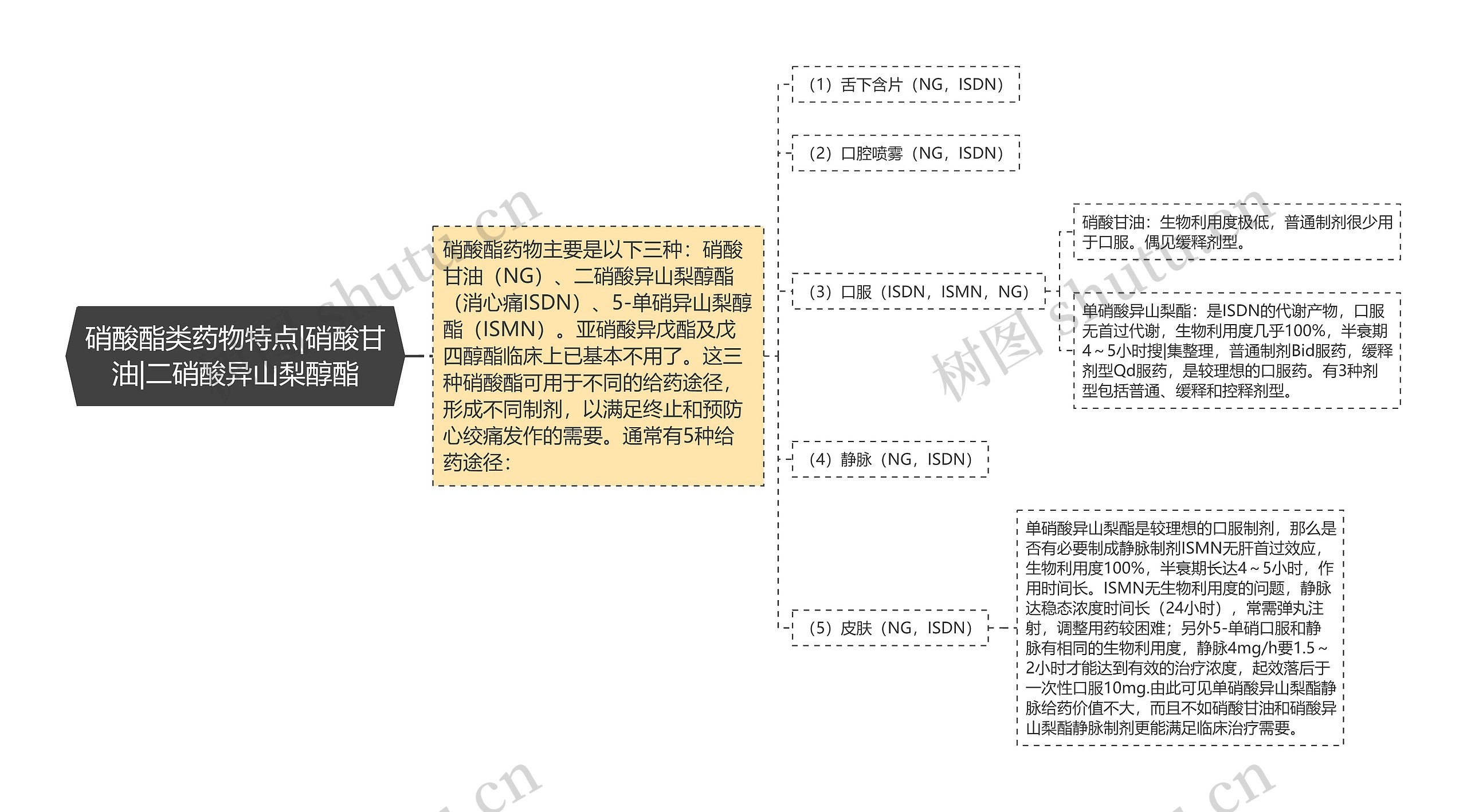 硝酸酯类药物特点|硝酸甘油|二硝酸异山梨醇酯思维导图