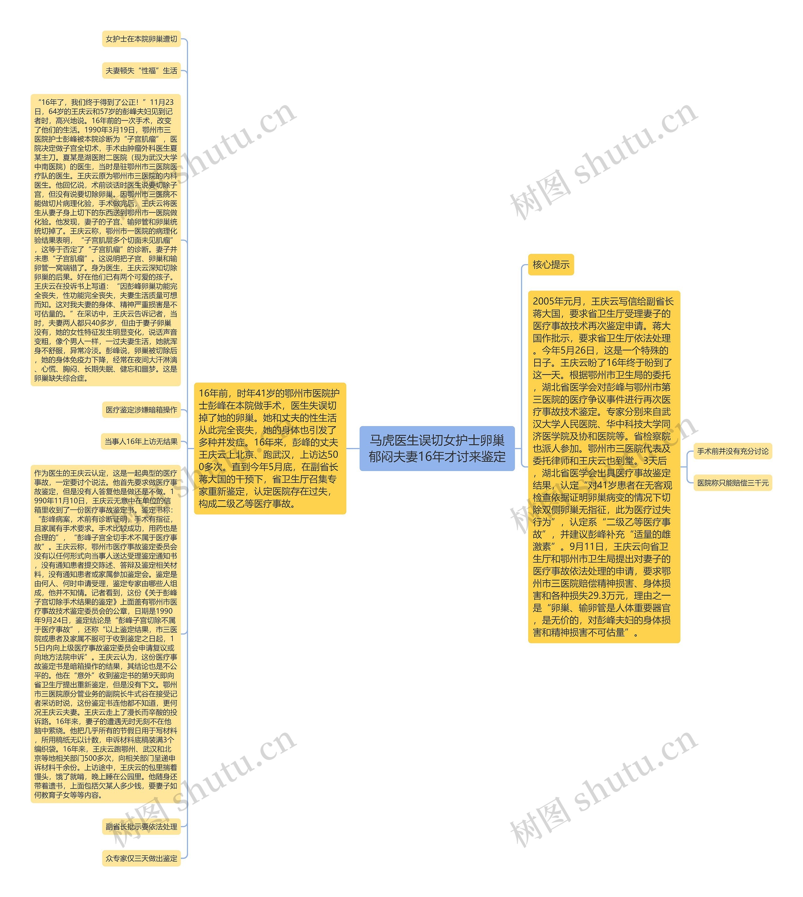 马虎医生误切女护士卵巢郁闷夫妻16年才讨来鉴定思维导图