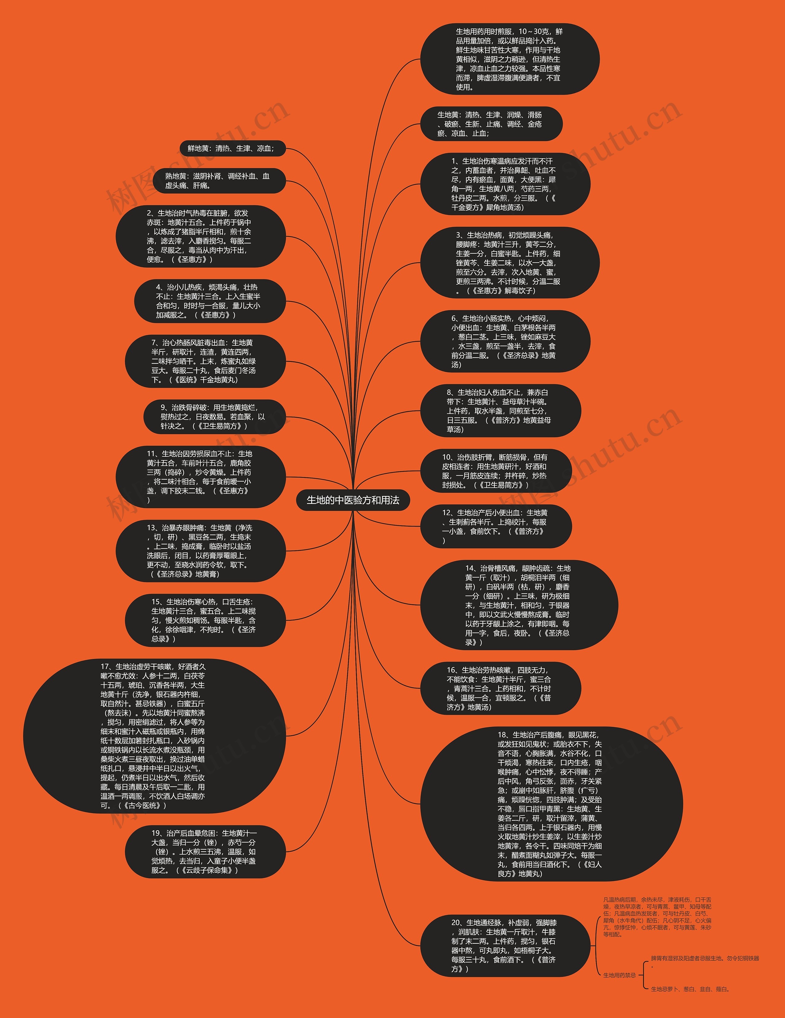 生地的中医验方和用法思维导图