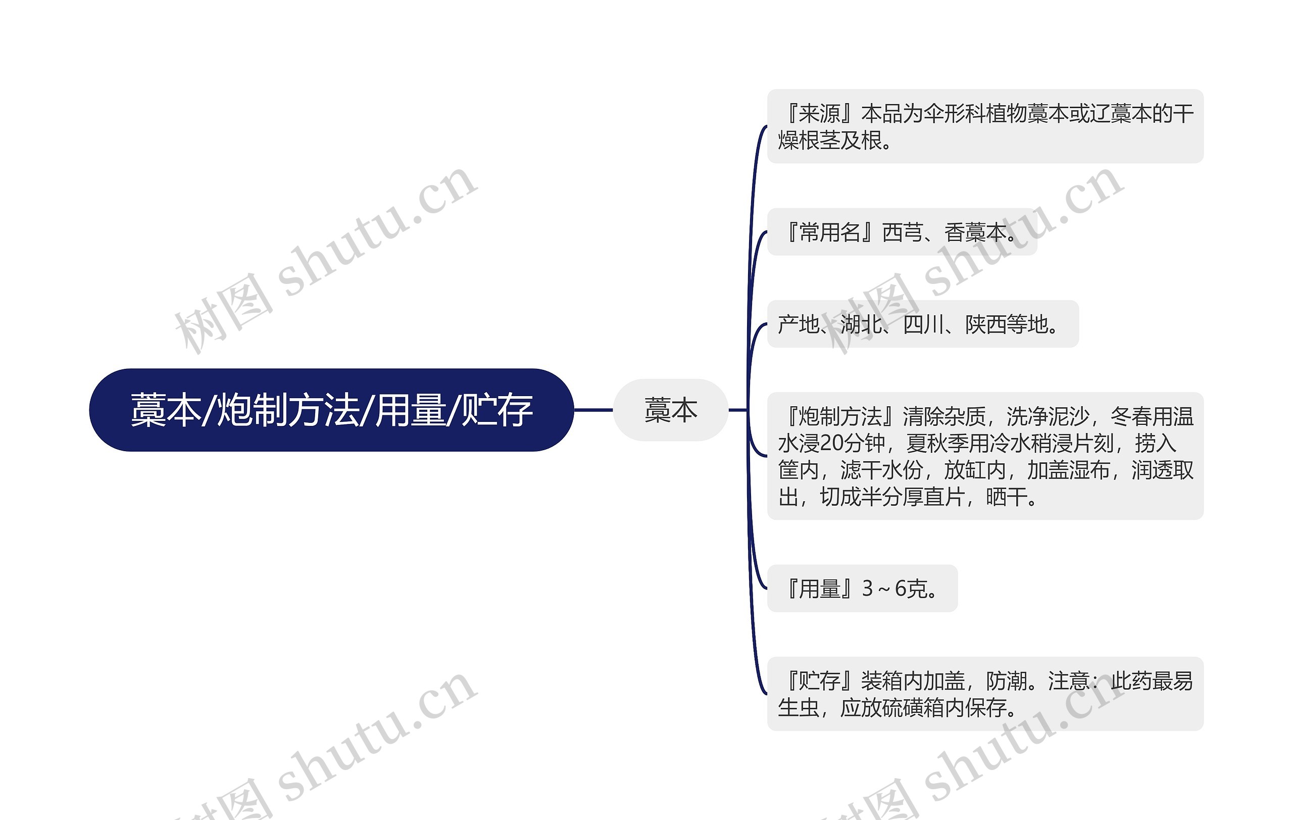 藁本/炮制方法/用量/贮存思维导图