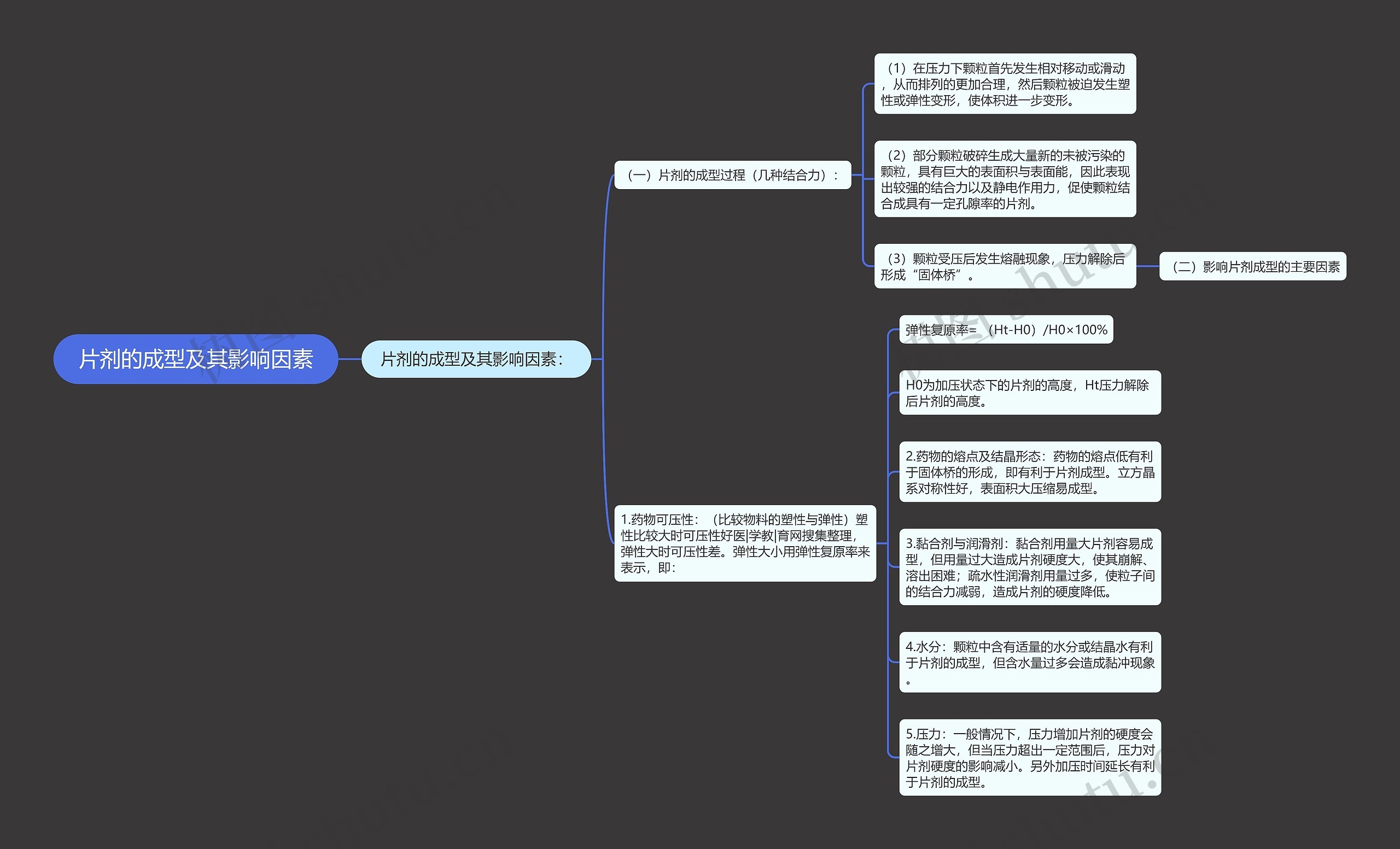 片剂的成型及其影响因素思维导图