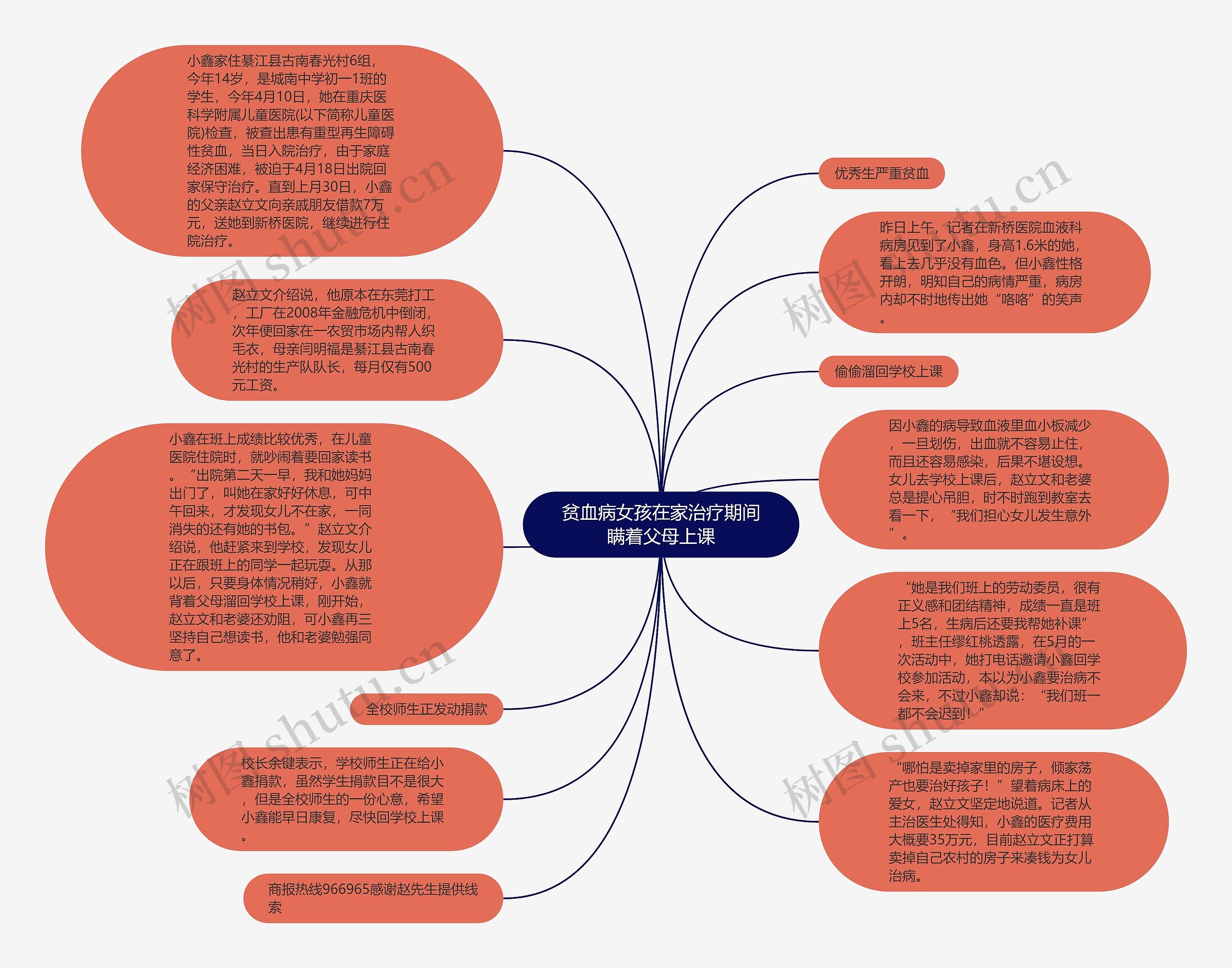 贫血病女孩在家治疗期间瞒着父母上课思维导图