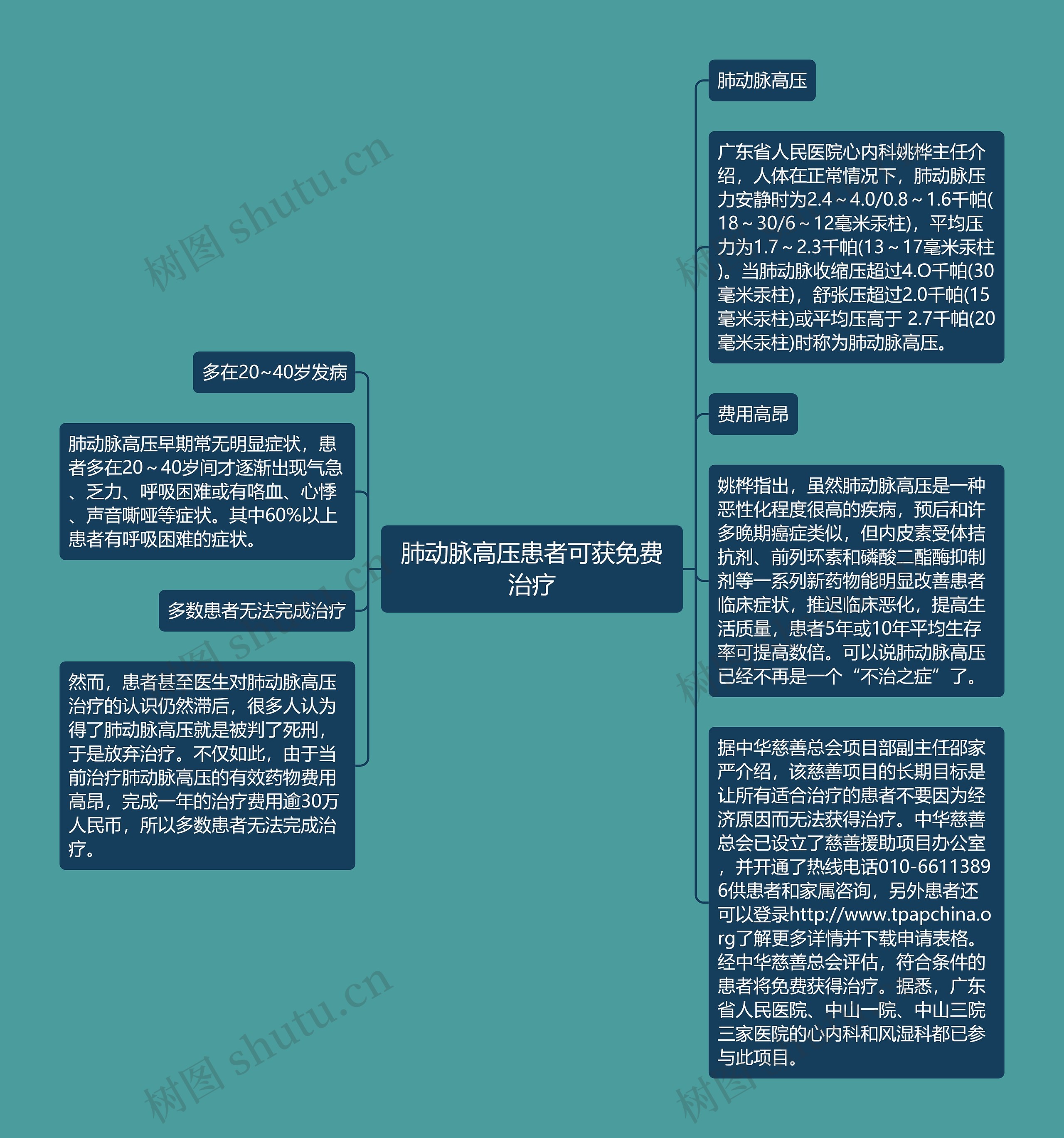 肺动脉高压患者可获免费治疗思维导图