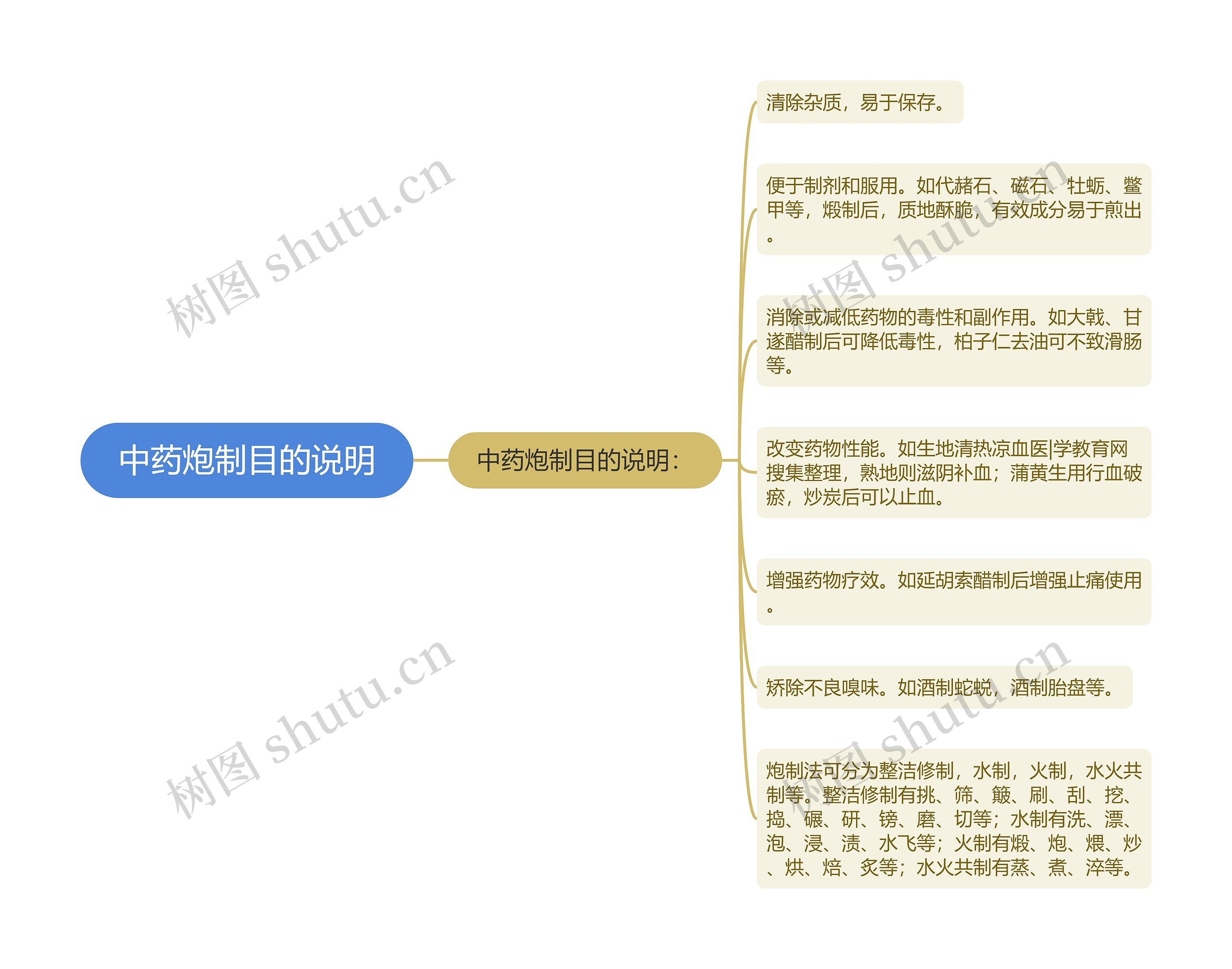 中药炮制目的说明思维导图