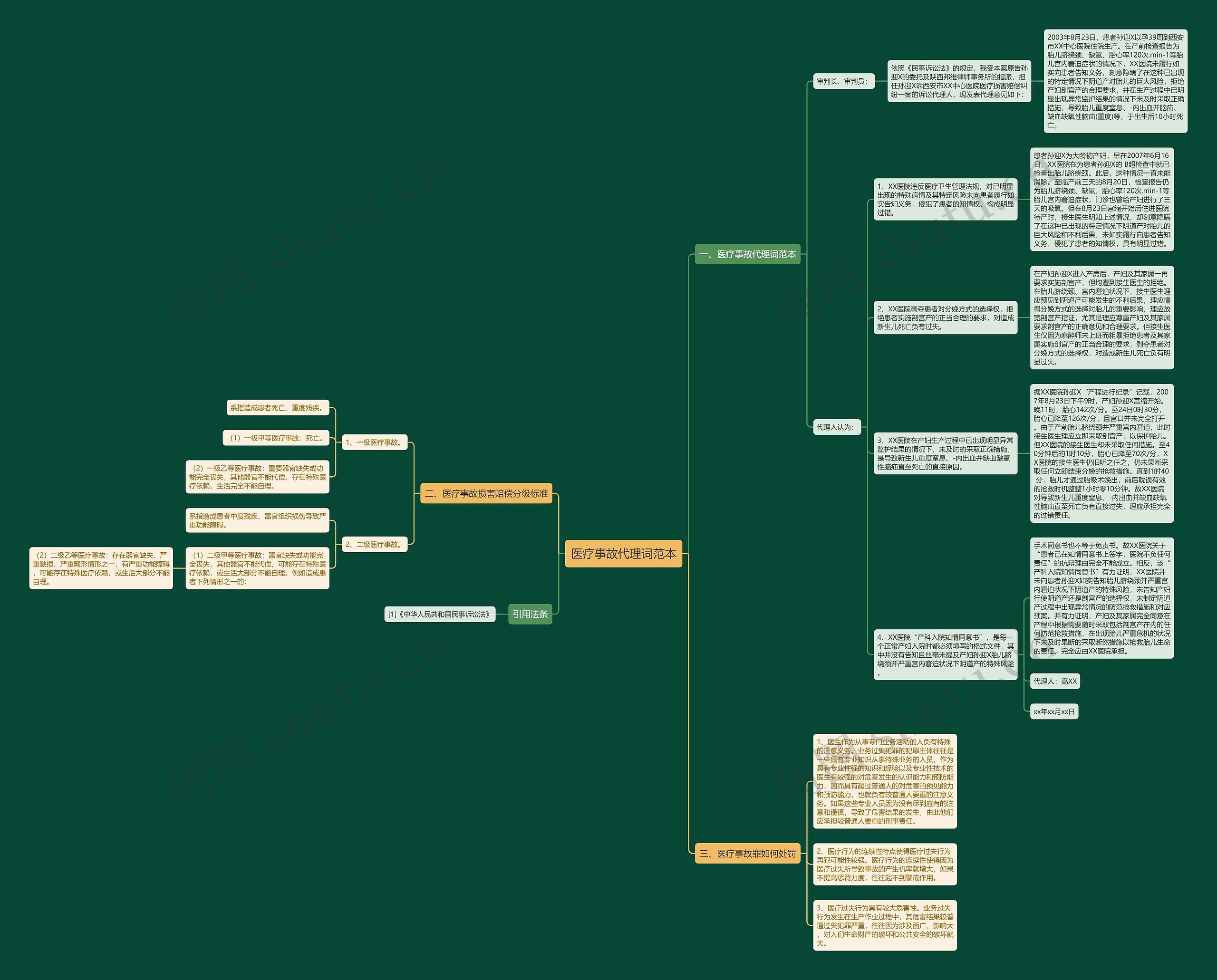 医疗事故代理词范本思维导图