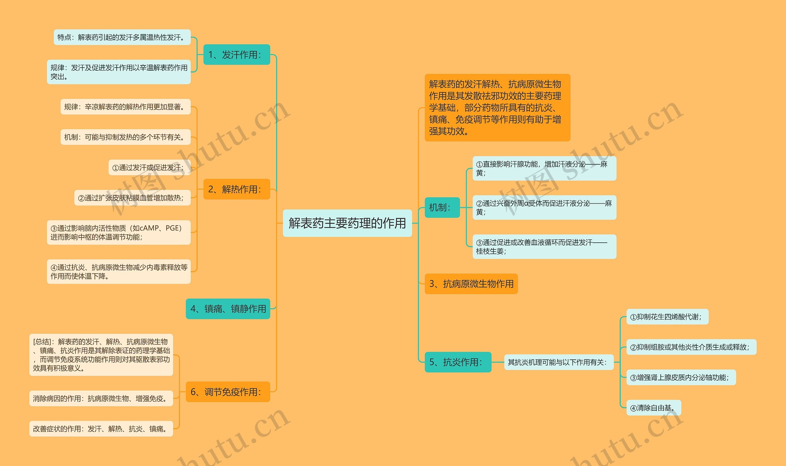 解表药主要药理的作用思维导图